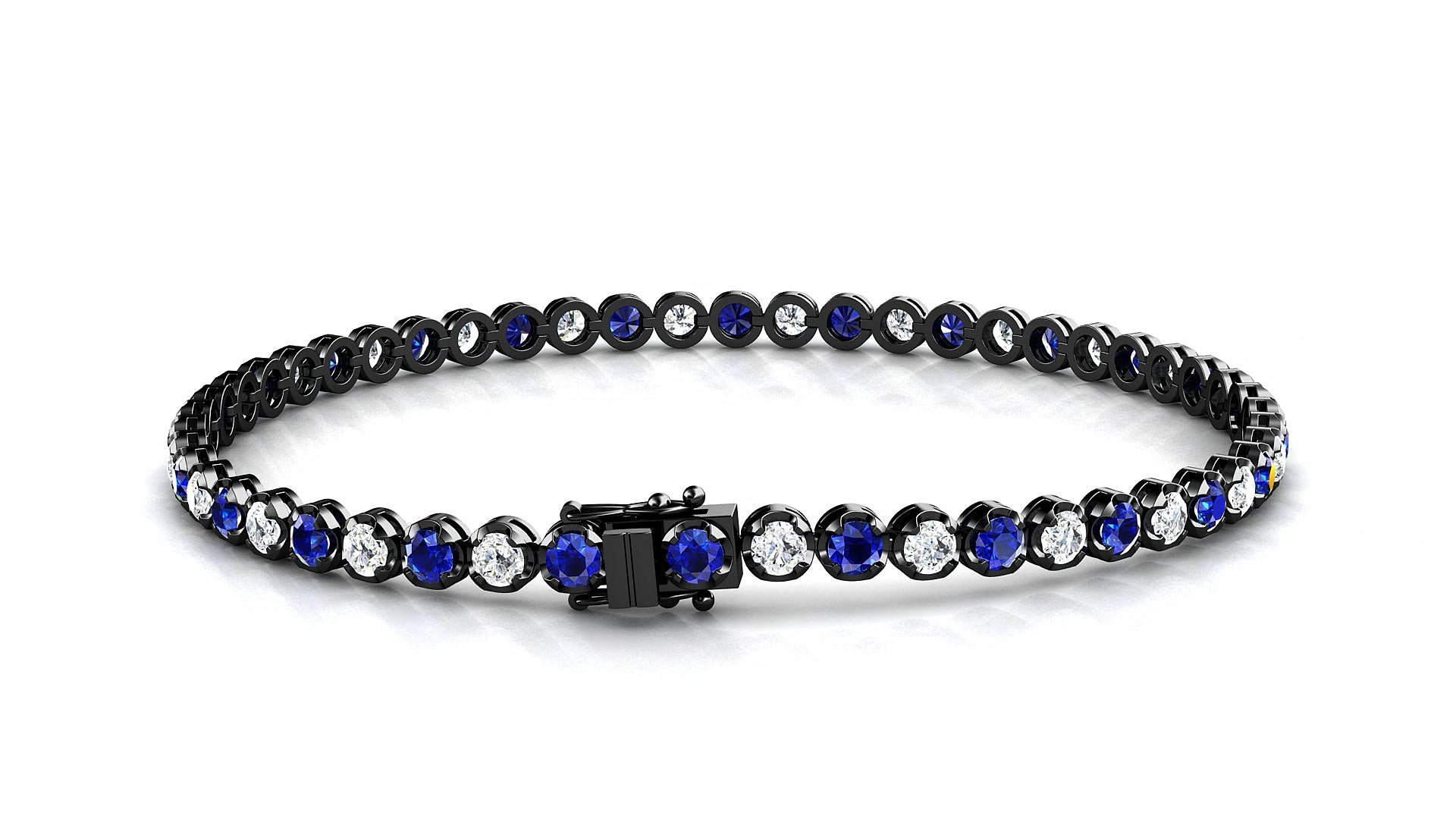 Bengal 1-1 | 18k Black Gold 2.5 mm Round Natural Sapphire & Diamond 18 cm Tennis Bracelet