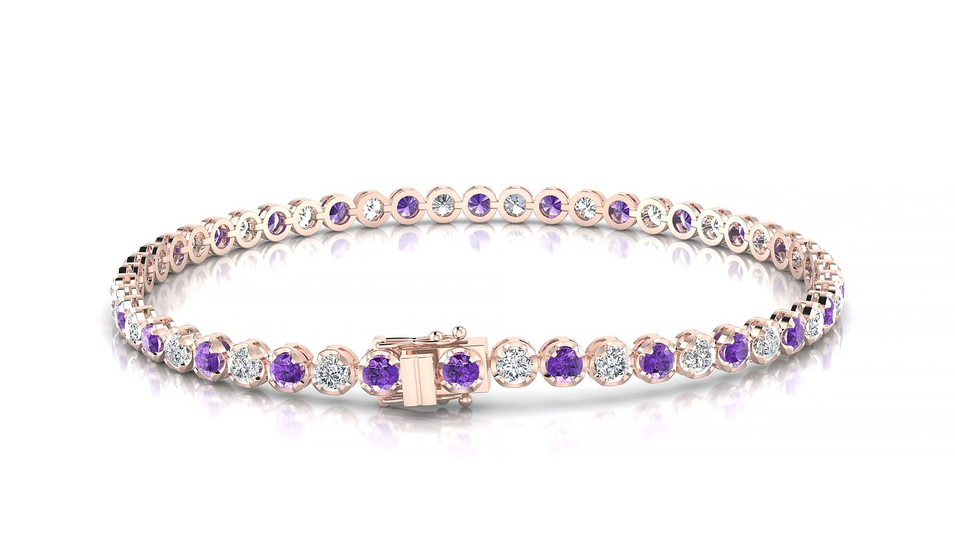Bengal 1-1 | 18k Rose Gold 2.5 mm Round Natural Amethyst & Diamond 20 cm Tennis Bracelet