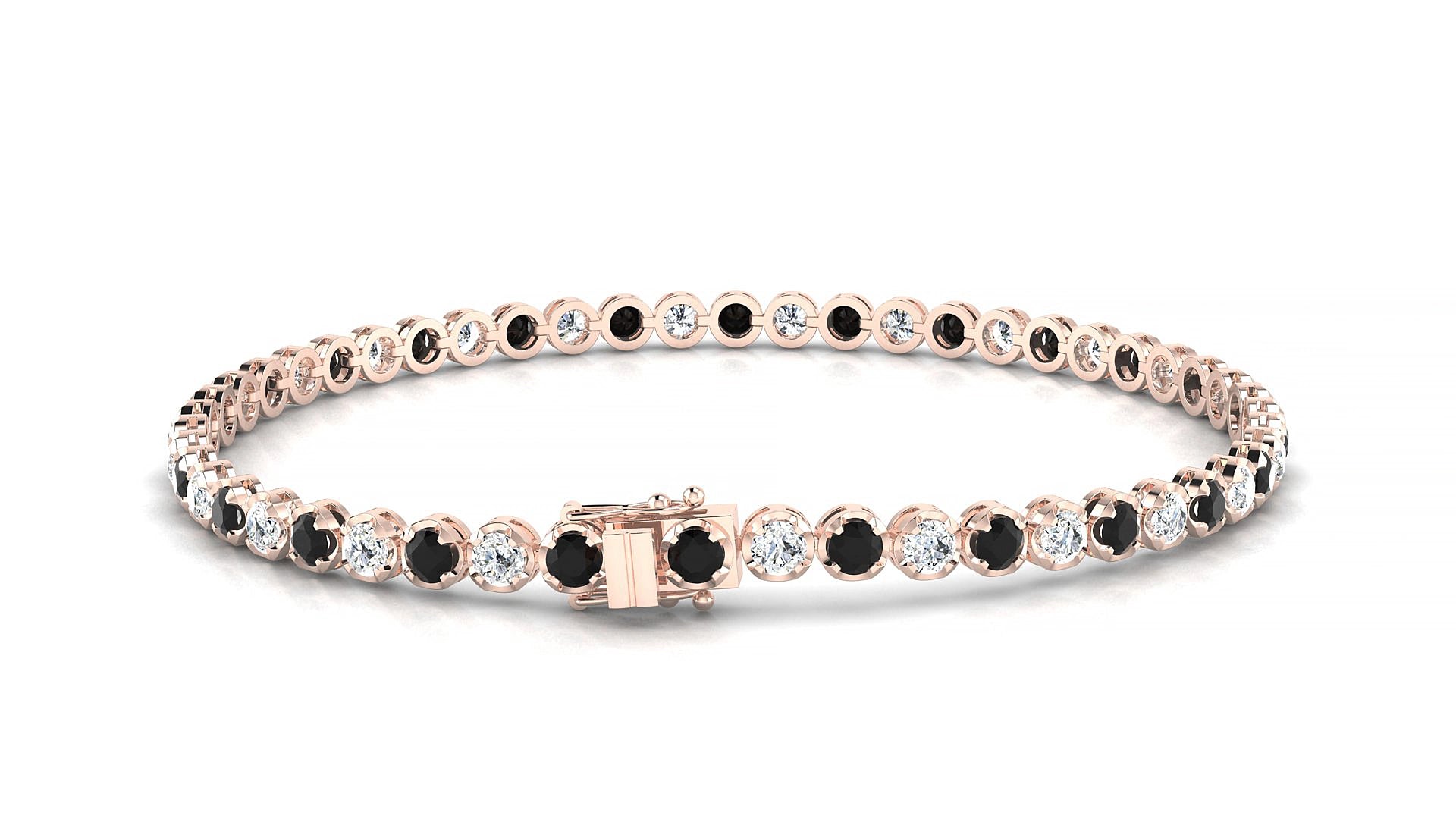 Bengal 1-1 | 18k Rose Gold 2.5 mm Round Natural Black Diamond & Diamond 16 cm Tennis Bracelet
