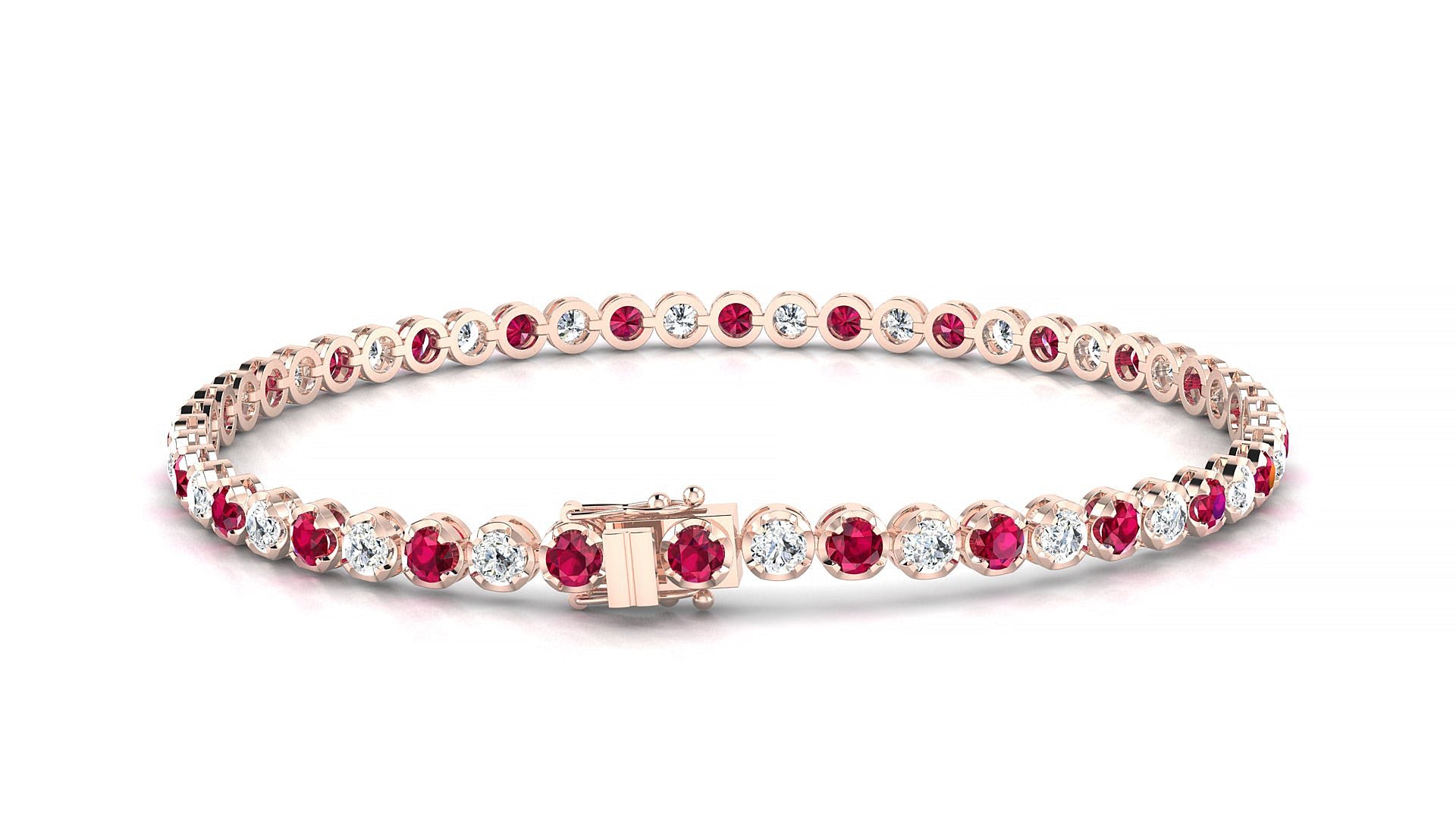 Bengal 1-1 | 18k Rose Gold 2.5 mm Round Natural Ruby & Diamond Tennis Bracelet