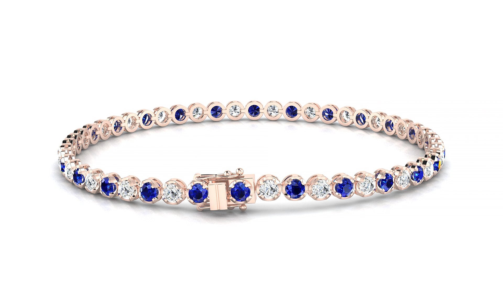 Bengal 1-1 | 18k Rose Gold 2.5 mm Round Natural Sapphire & Diamond 17 cm Tennis Bracelet