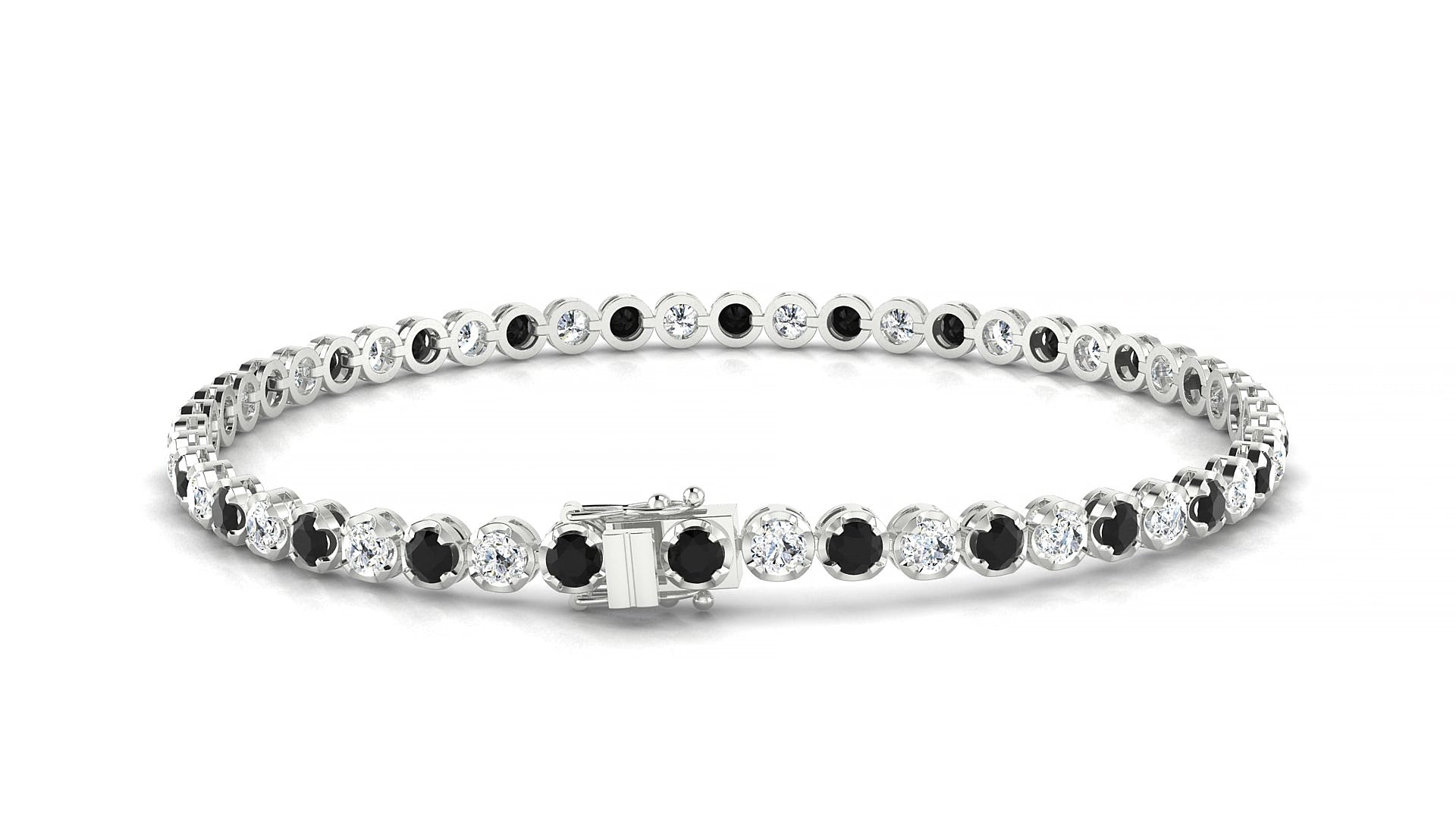 Bengal 1-1 | 18k White Gold 2.5 mm Round Natural Black Diamond & Diamond 18 cm Tennis Bracelet