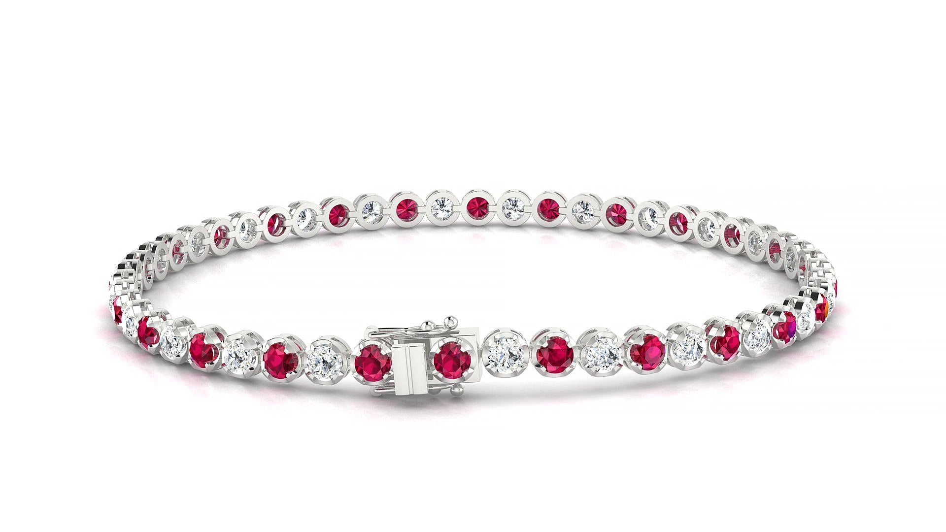 Bengal 1-1 | 18k White Gold 2.5 mm Round Natural Ruby & Diamond 20 cm Tennis Bracelet