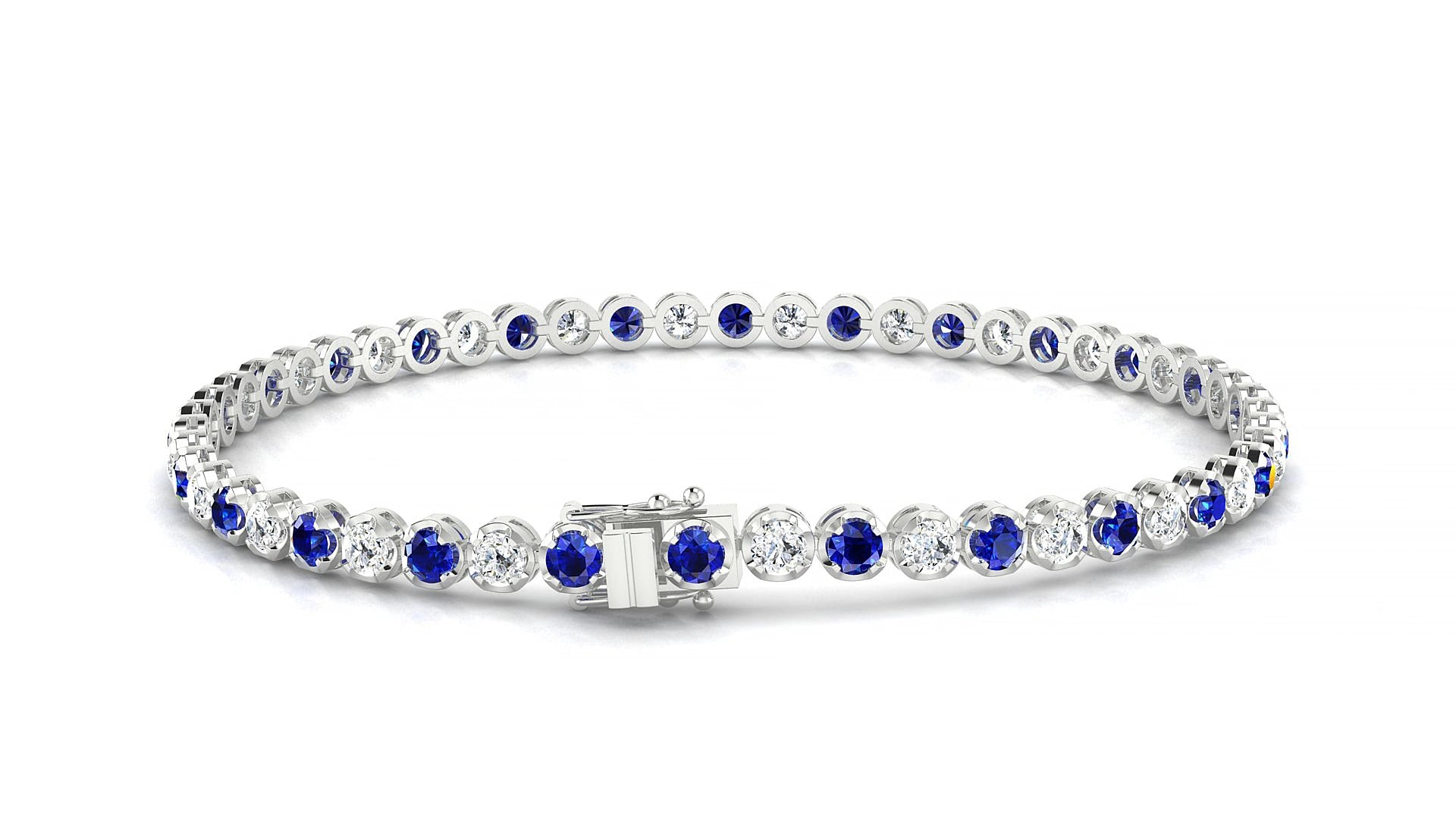 Bengal 1-1 | 18k White Gold 2.5 mm Round Natural Sapphire & Diamond 15 cm Tennis Bracelet
