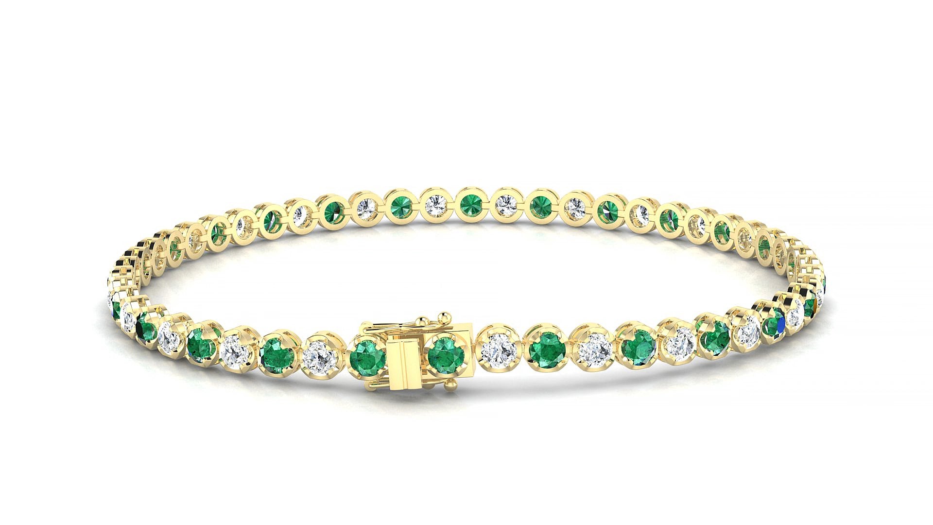 Bengal 1-1 | 18k Yellow Gold 2.5 mm Round Natural Emerald & Diamond 15 cm Tennis Bracelet