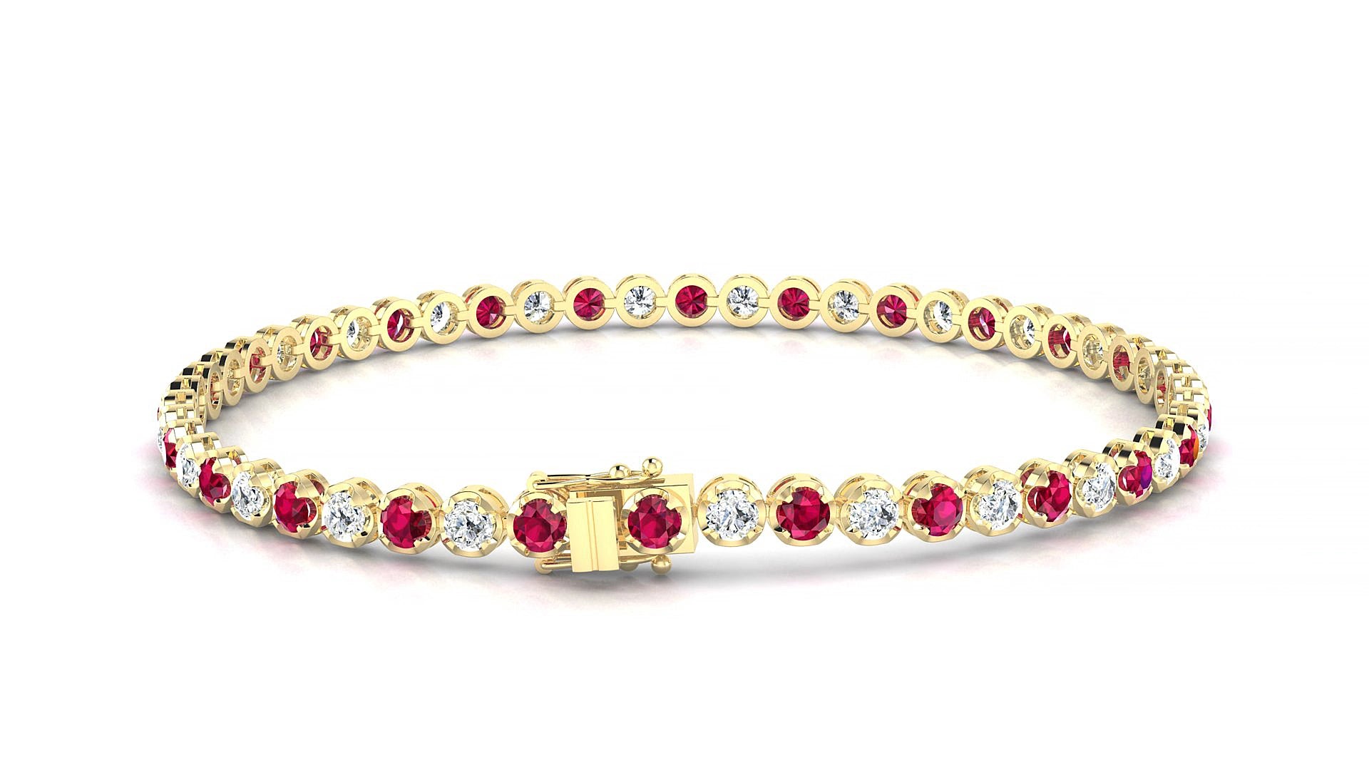 Bengal 1-1 | 18k Yellow Gold 2.5 mm Round Natural Ruby & Diamond 19 cm Tennis Bracelet