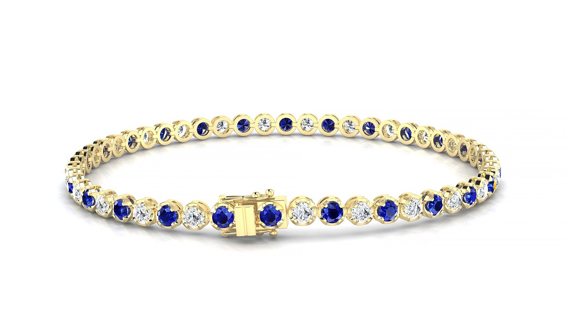 Bengal 1-1 | 18k Yellow Gold 2.5 mm Round Natural Sapphire & Diamond 15 cm Tennis Bracelet