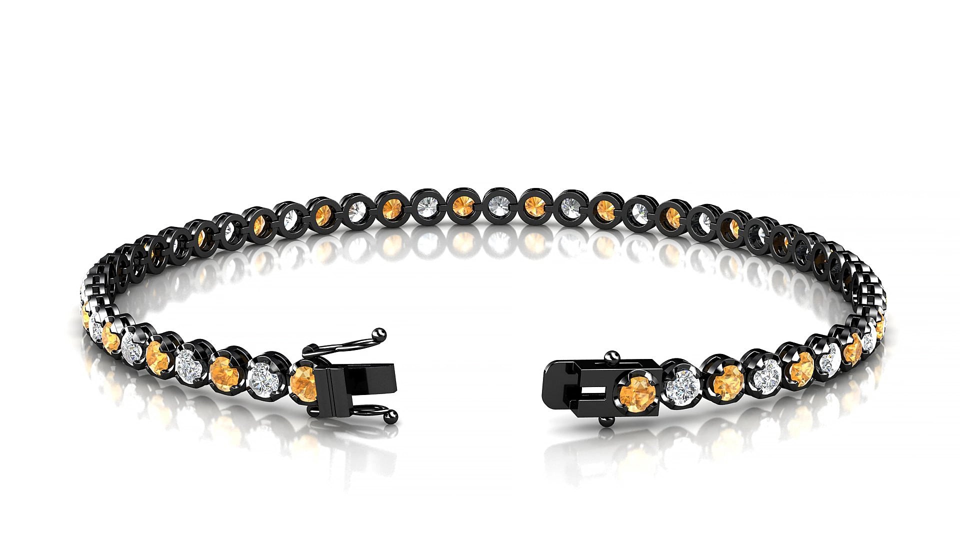 Bengal 1-1 | 18k Black Gold 2.5 mm Round Natural Citrine & Diamond 17 cm Tennis Bracelet