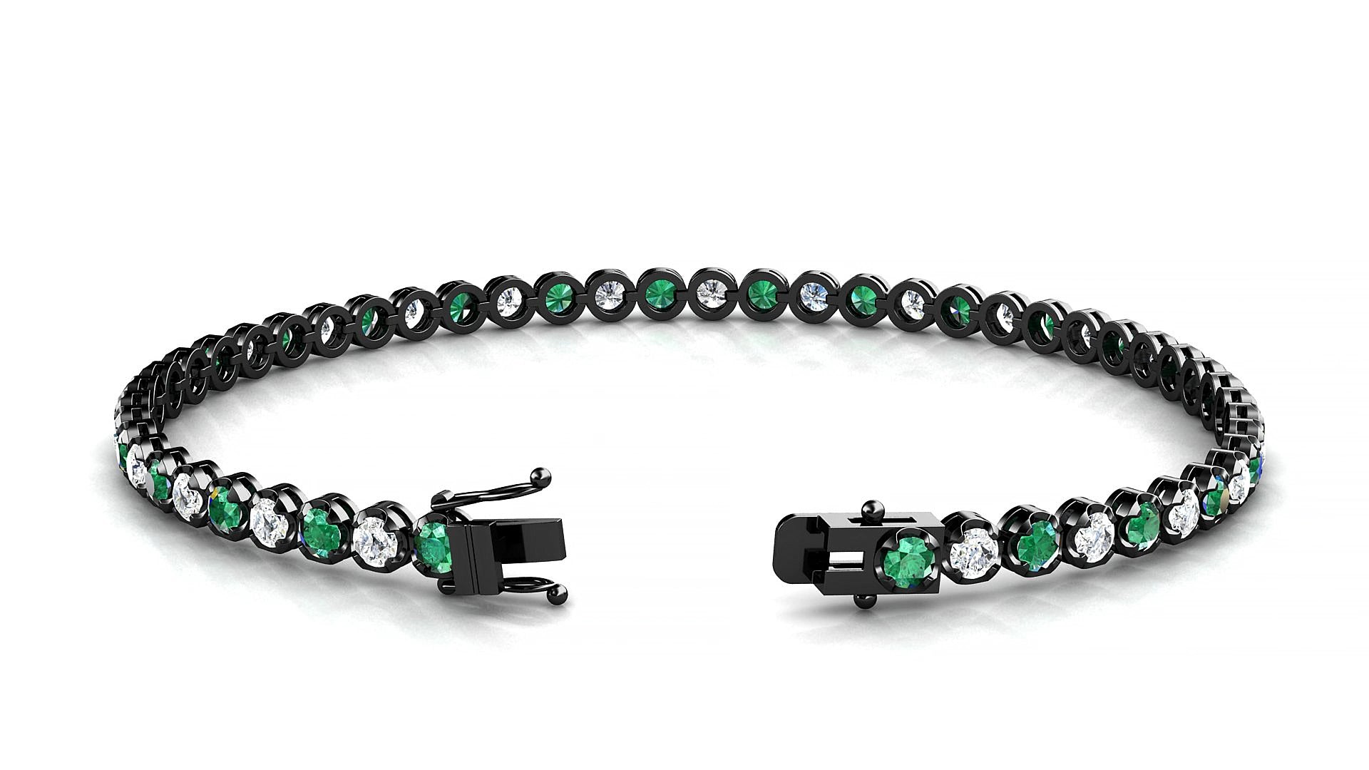 Bengal 1-1 | 18k Black Gold 2.5 mm Round Natural Emerald & Diamond 15 cm Tennis Bracelet
