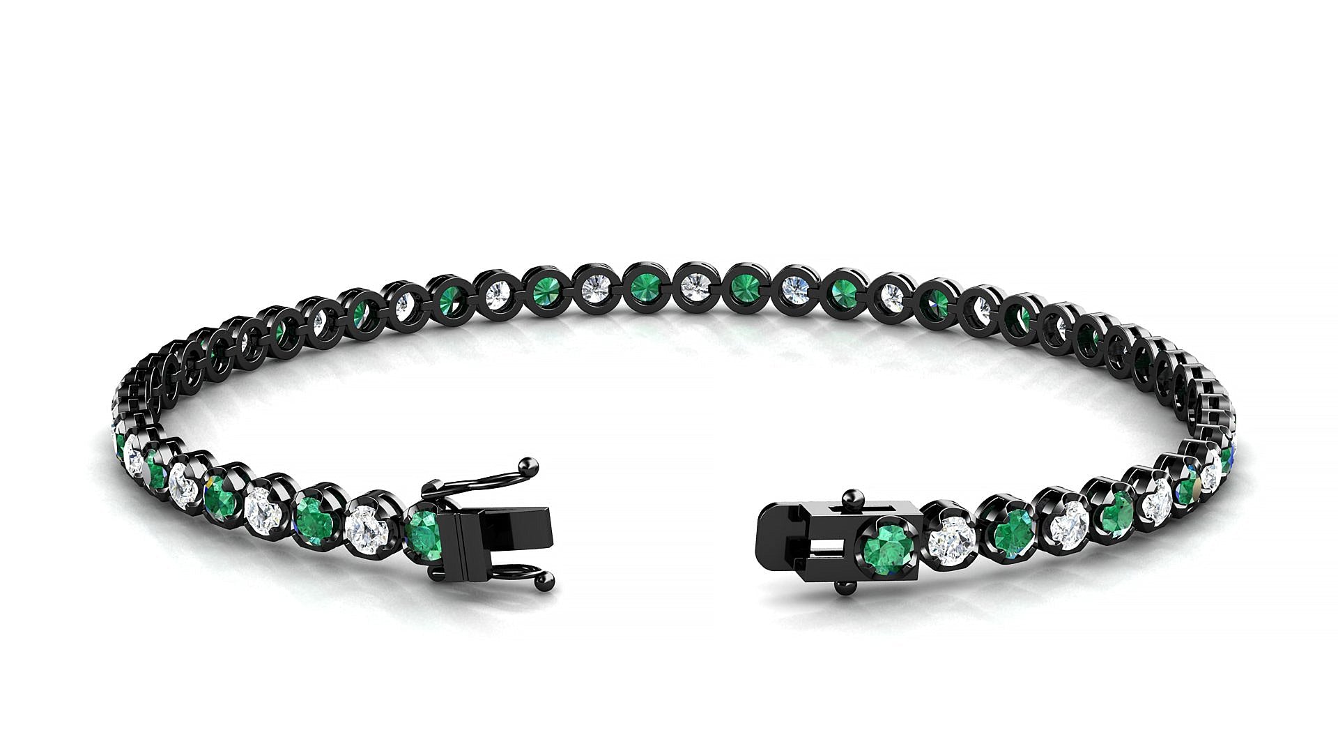 Bengal 1-1 | 18k Black Gold 2.5 mm Round Natural Emerald & Diamond Tennis Bracelet