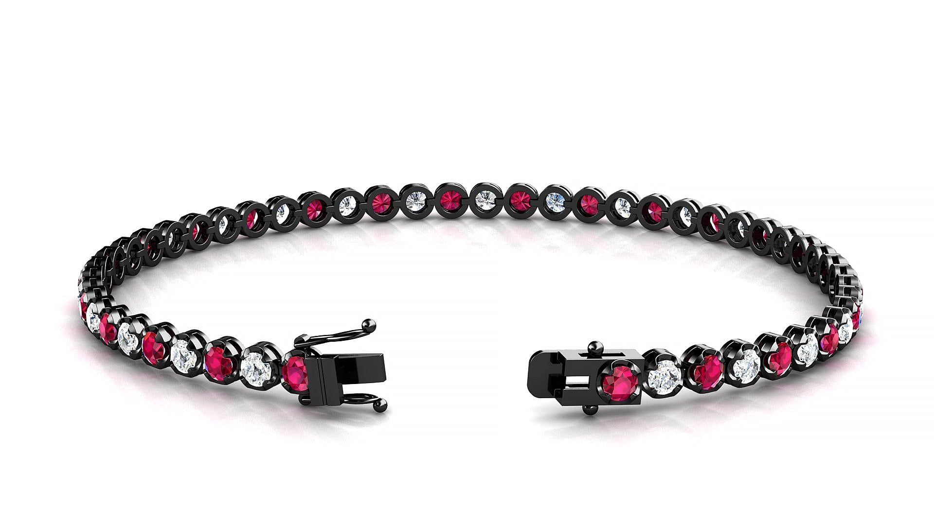 Bengal 1-1 | 18k Black Gold 2.5 mm Round Natural Ruby & Diamond Tennis Bracelet