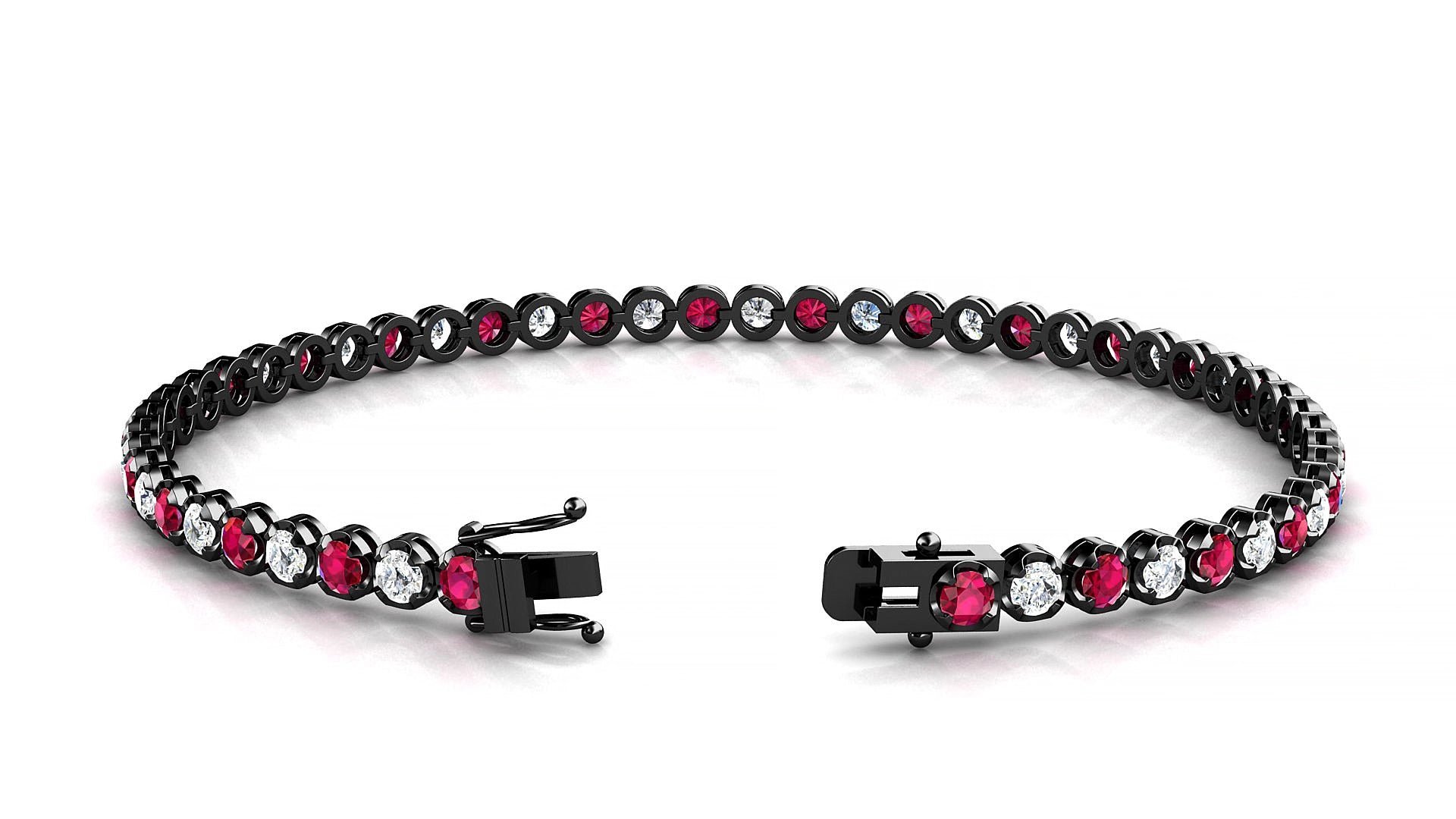 Bengal 1-1 | 18k Black Gold 2.5 mm Round Natural Ruby & Diamond 15 cm Tennis Bracelet