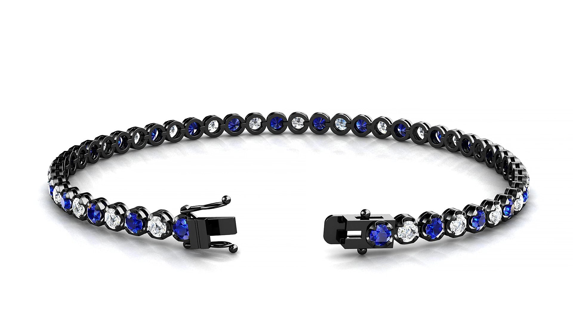 Bengal 1-1 | 18k Black Gold 2.5 mm Round Natural Sapphire & Diamond 18 cm Tennis Bracelet