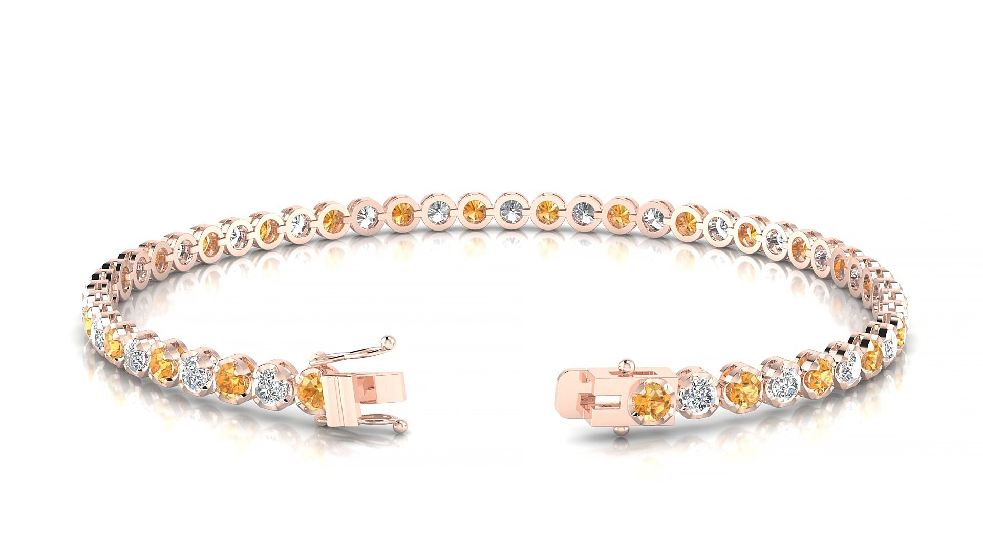 Bengal 1-1 | 18k Rose Gold 2.5 mm Round Natural Citrine & Diamond 15 cm Tennis Bracelet