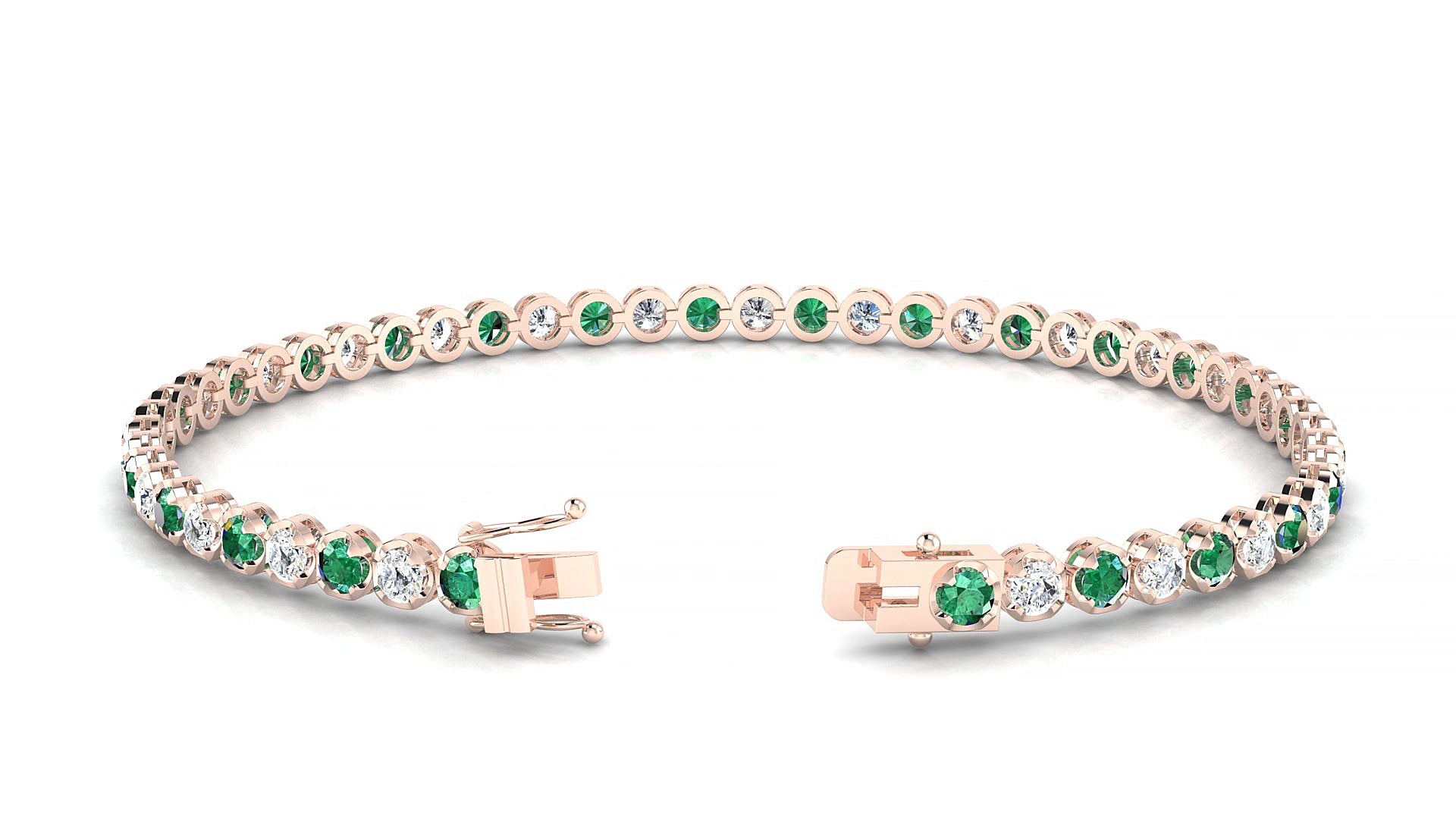 Bengal 1-1 | 18k Rose Gold 2.5 mm Round Natural Emerald & Diamond 15 cm Tennis Bracelet