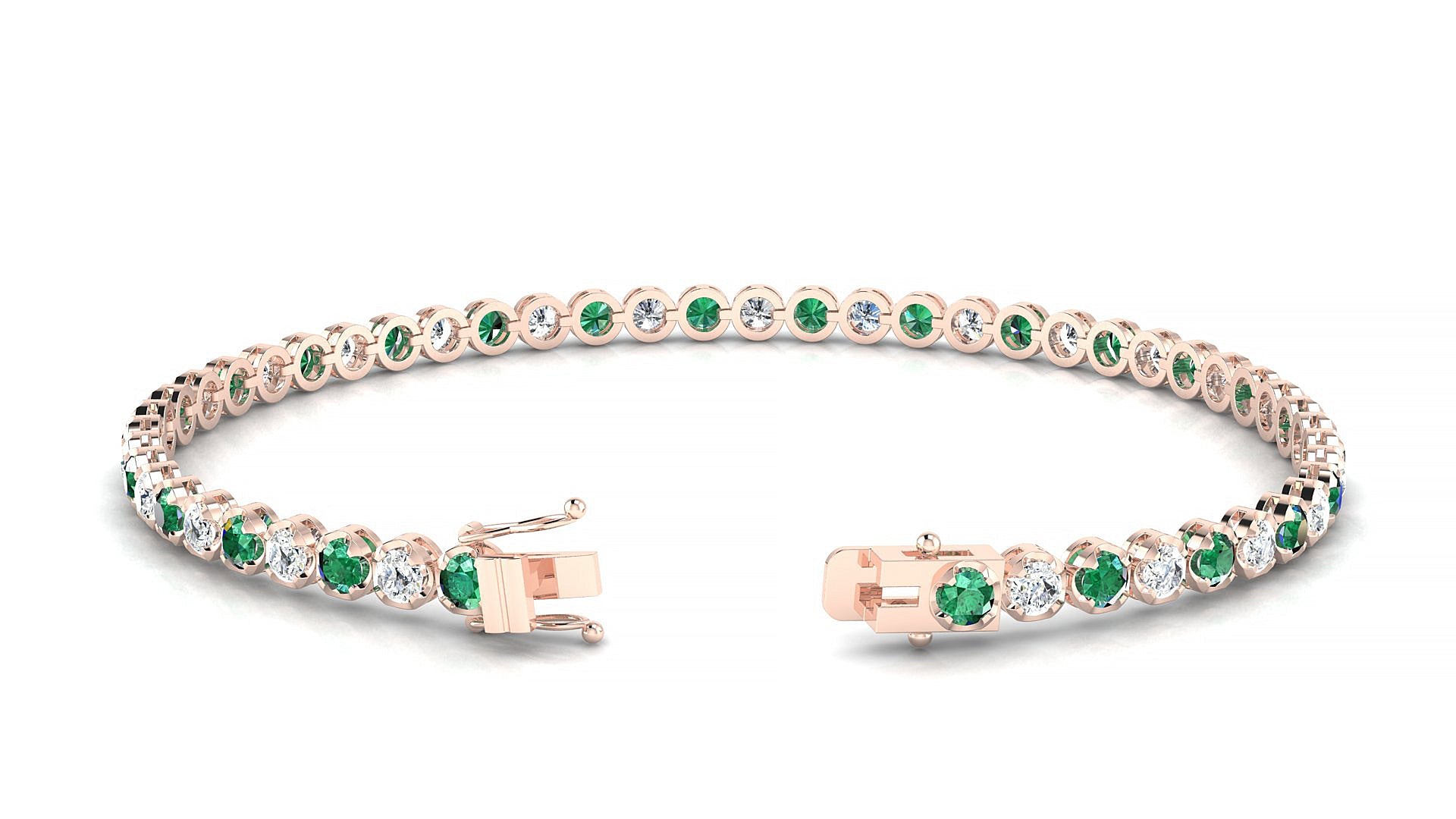 Bengal 1-1 | 18k Rose Gold 2.5 mm Round Natural Emerald & Diamond Tennis Bracelet