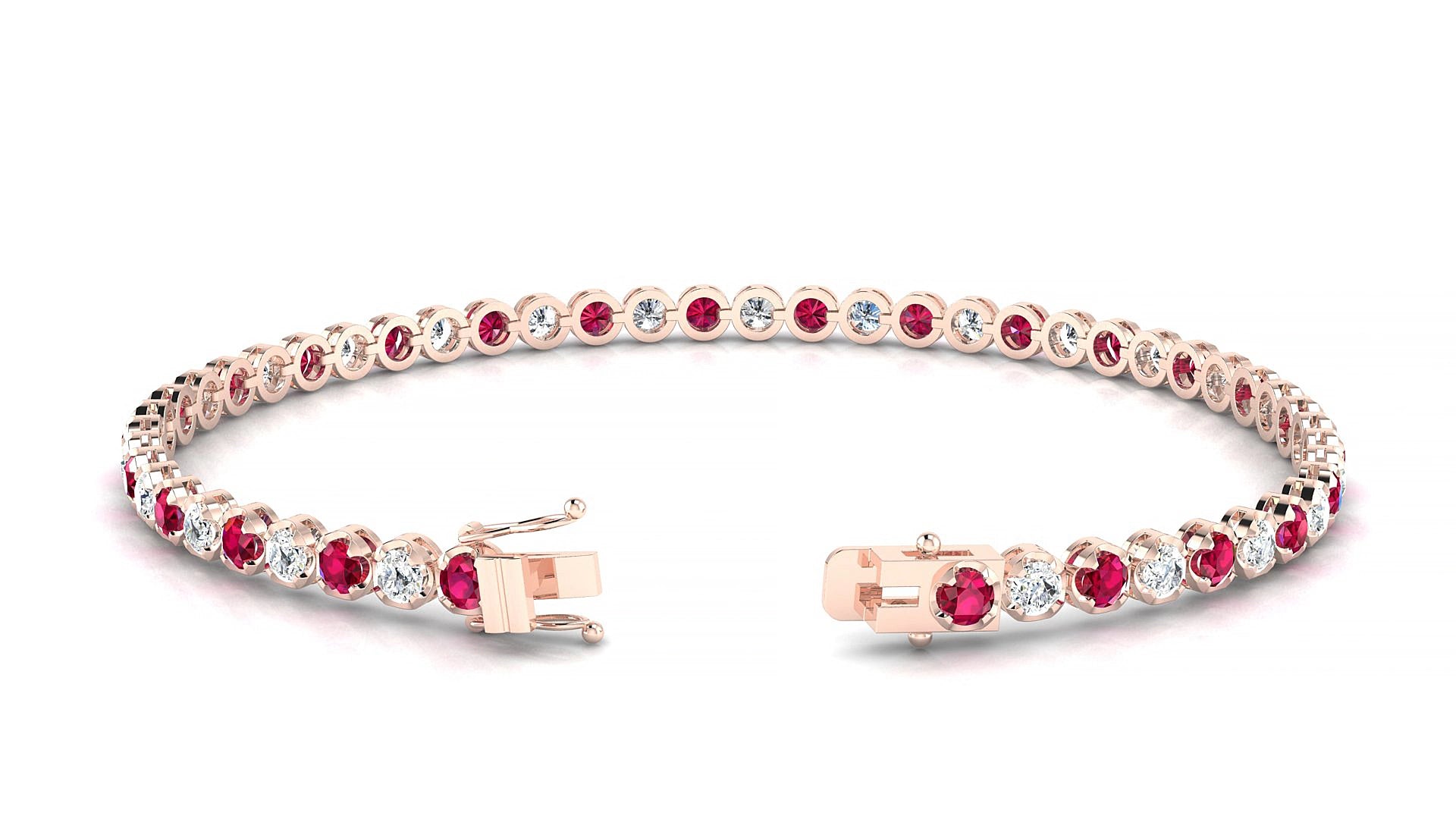 Bengal 1-1 | 18k Rose Gold 2.5 mm Round Natural Ruby & Diamond 18 cm Tennis Bracelet