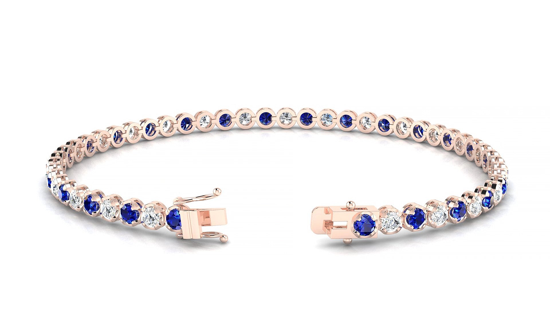 Bengal 1-1 | 18k Rose Gold 2.5 mm Round Natural Sapphire & Diamond 15 cm Tennis Bracelet