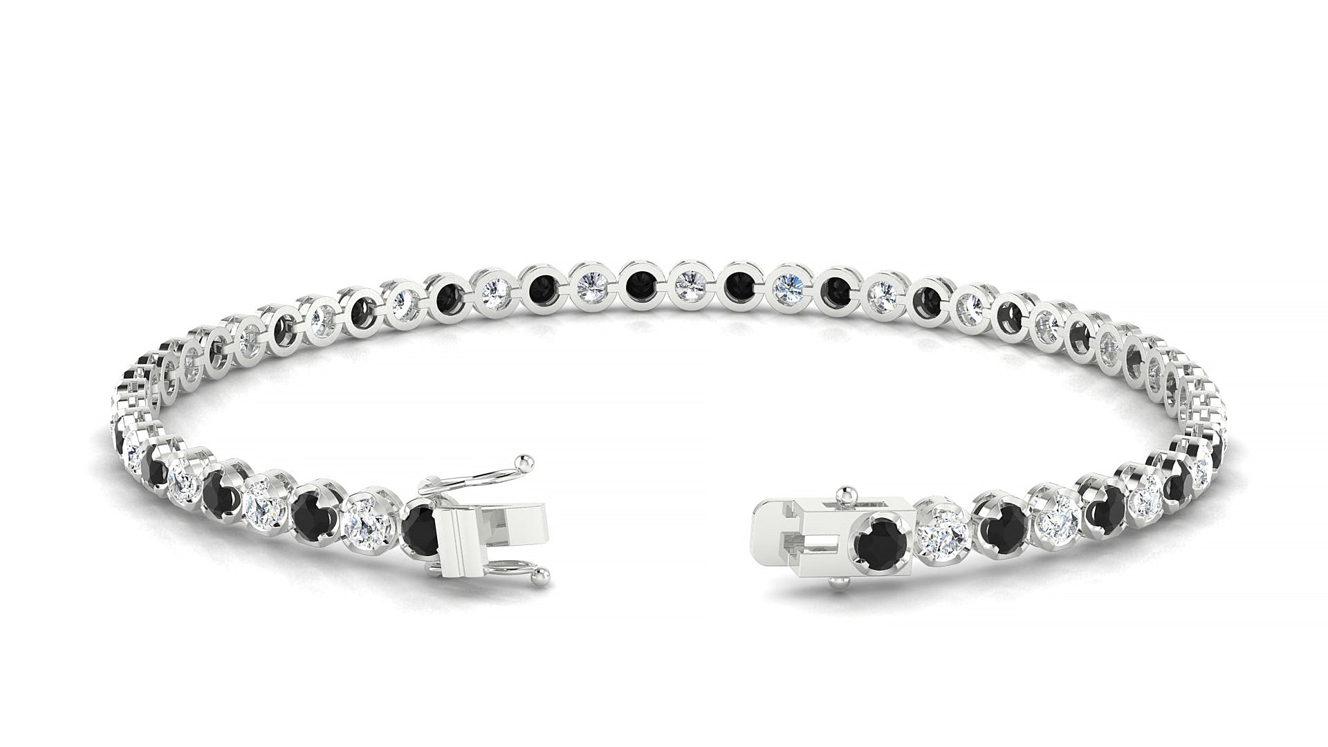 Bengal 1-1 | 18k White Gold 2.5 mm Round Natural Black Diamond & Diamond Tennis Bracelet
