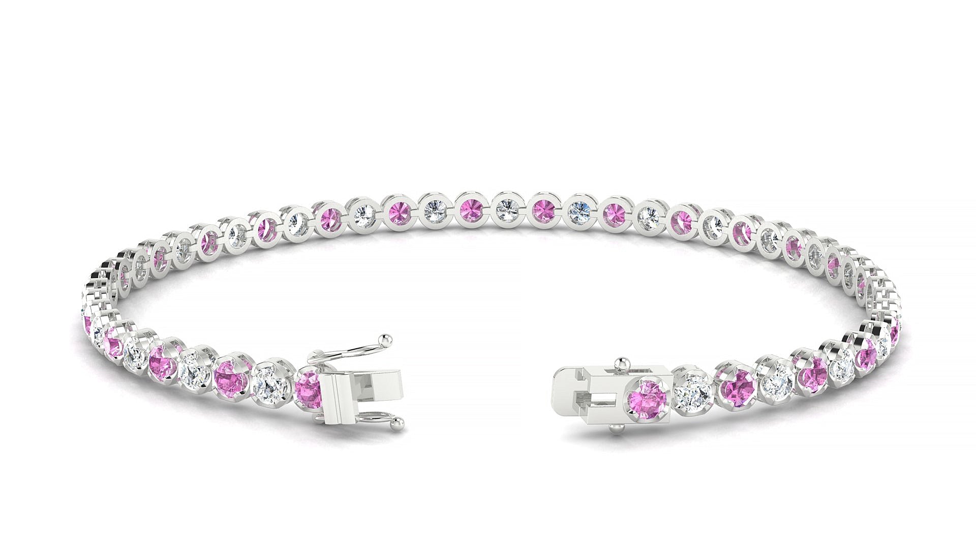 Bengal 1-1 | 18k White Gold 2.5 mm Round Natural Pink Sapphire & Diamond Tennis Bracelet