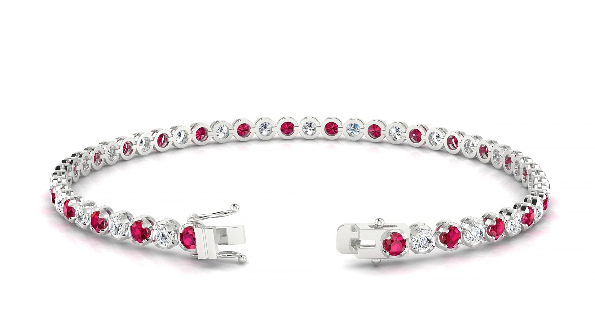 Bengal 1-1 | 18k White Gold 2.5 mm Round Natural Ruby & Diamond 15 cm Tennis Bracelet