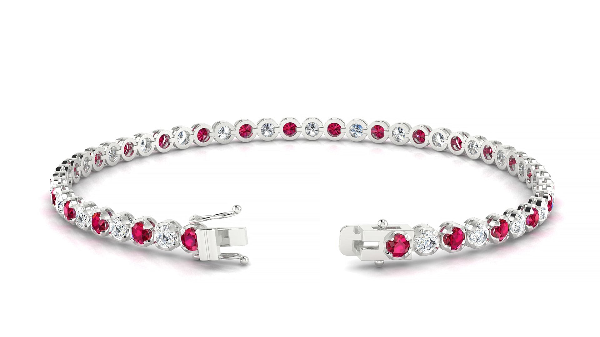 Bengal 1-1 | 18k White Gold 2.5 mm Round Natural Ruby & Diamond Tennis Bracelet