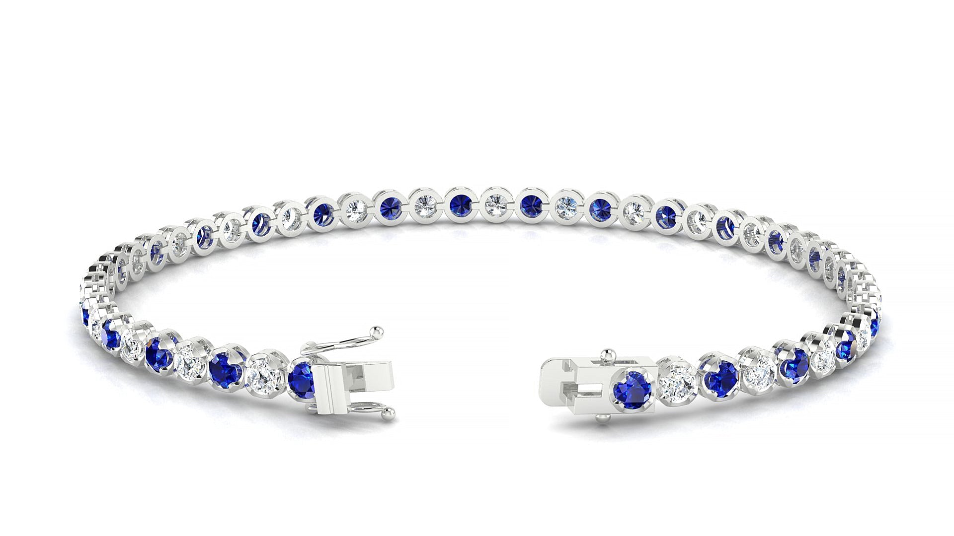 Bengal 1-1 | 18k White Gold 2.5 mm Round Natural Sapphire & Diamond Tennis Bracelet