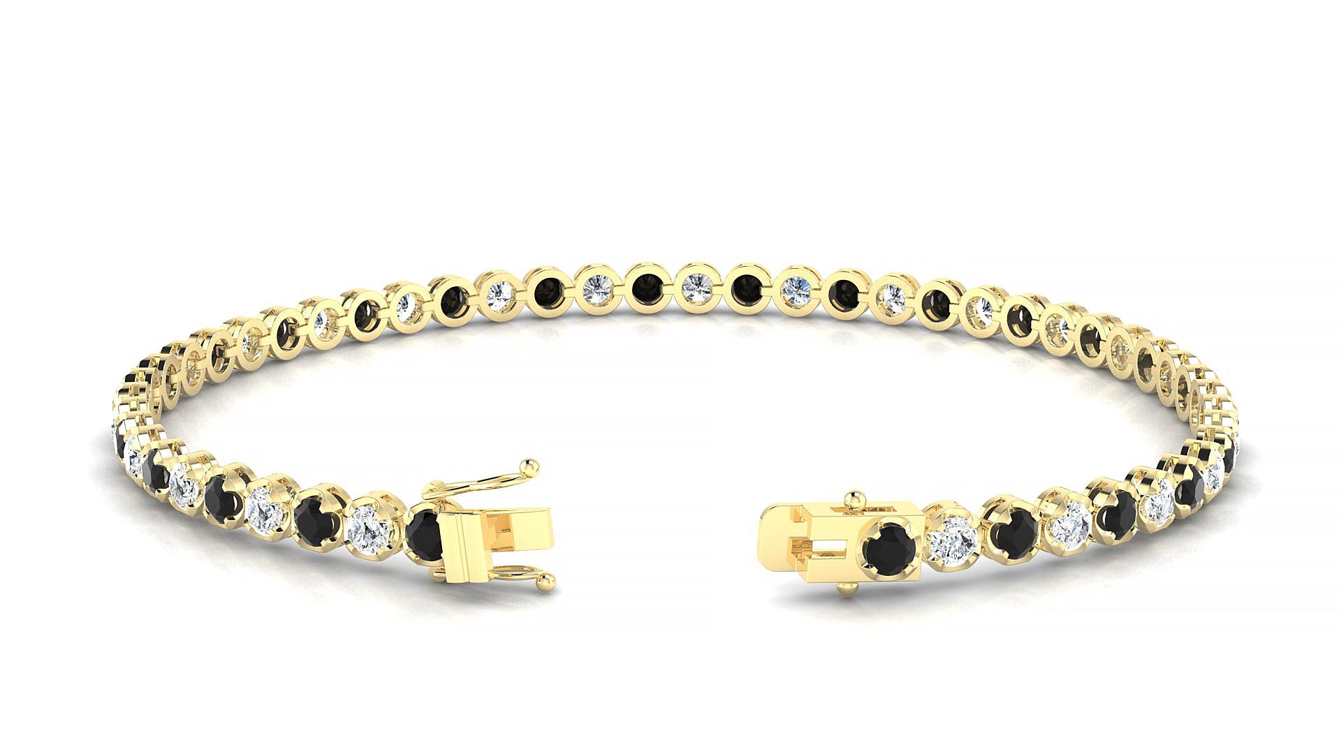 Bengal 1-1 | 18k Yellow Gold 2.5 mm Round Natural Black Diamond & Diamond Tennis Bracelet