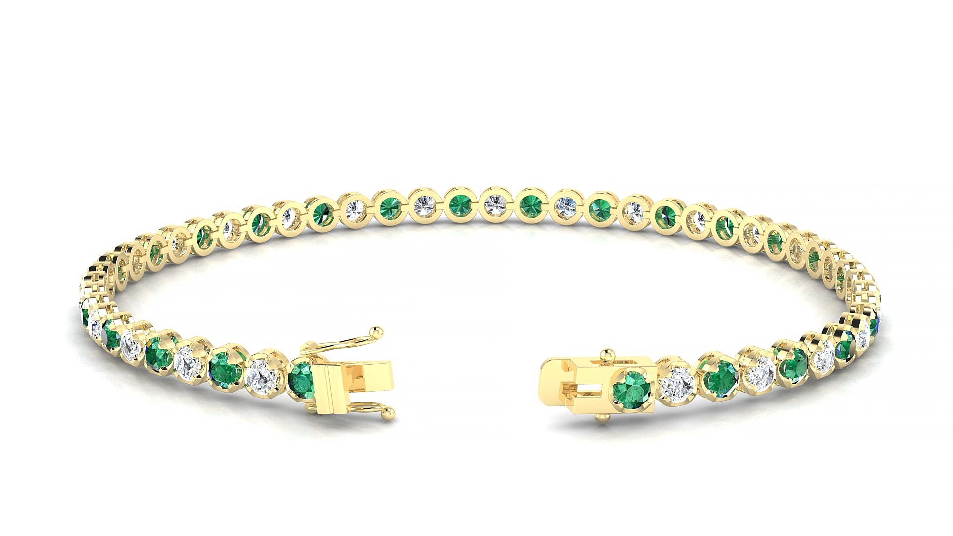 Bengal 1-1 | 18k Yellow Gold 2.5 mm Round Natural Emerald & Diamond 15 cm Tennis Bracelet