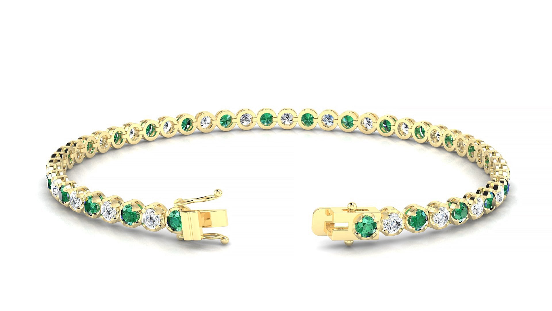 Bengal 1-1 | 18k Yellow Gold 2.5 mm Round Natural Emerald & Diamond Tennis Bracelet