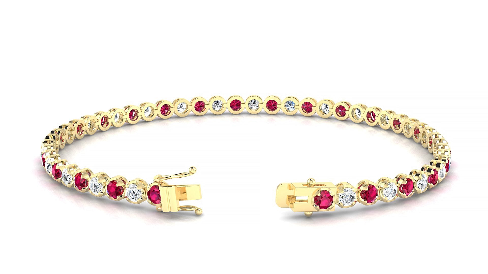Bengal 1-1 | 18k Yellow Gold 2.5 mm Round Natural Ruby & Diamond Tennis Bracelet