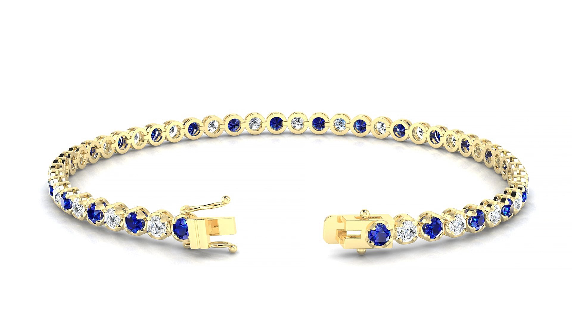 Bengal 1-1 | 18k Yellow Gold 2.5 mm Round Natural Sapphire & Diamond 15 cm Tennis Bracelet