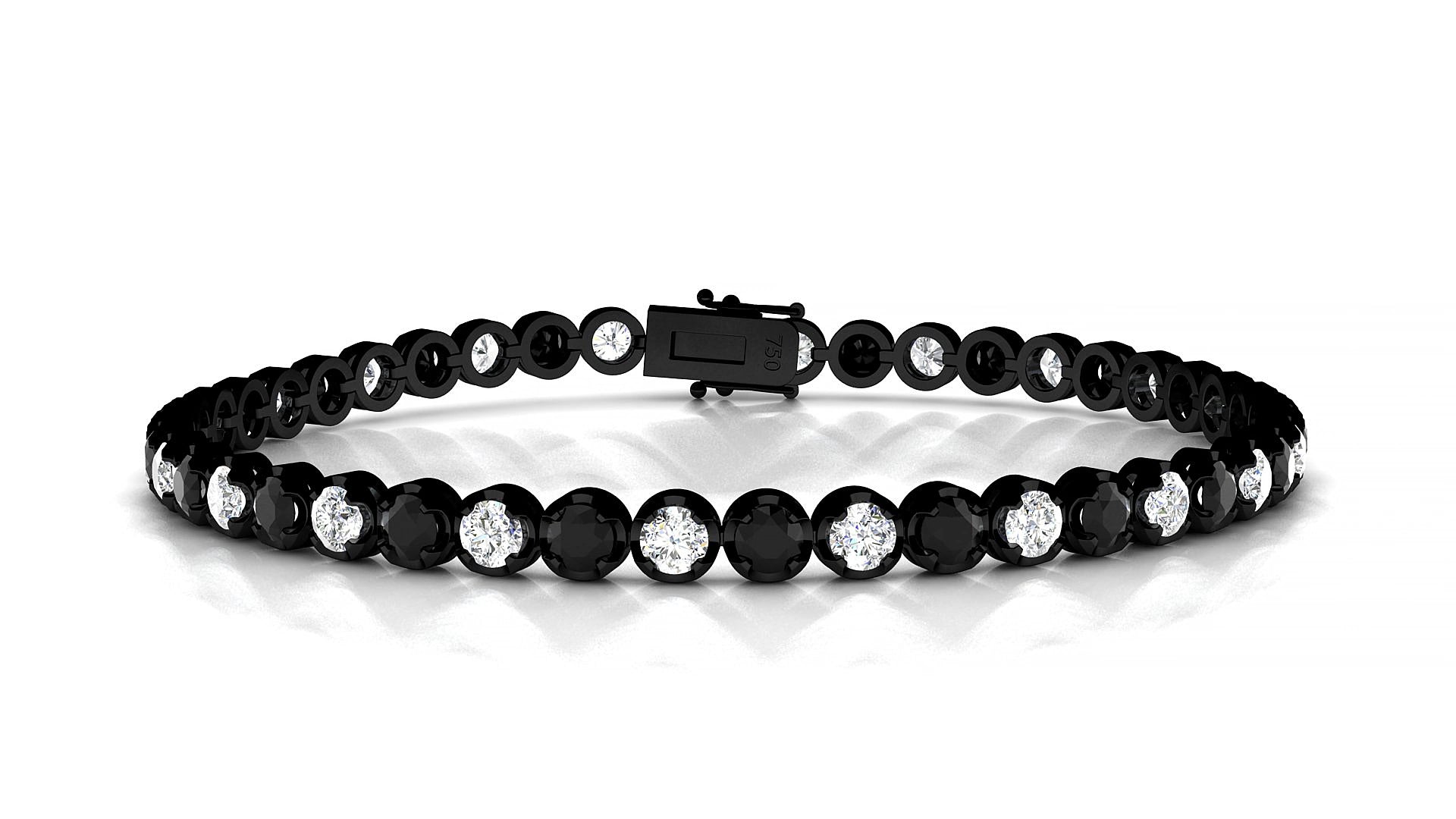 Bengal 1-1 | 18k Black Gold 3 mm Round Natural Black Diamond & Diamond 15 cm Tennis Bracelet