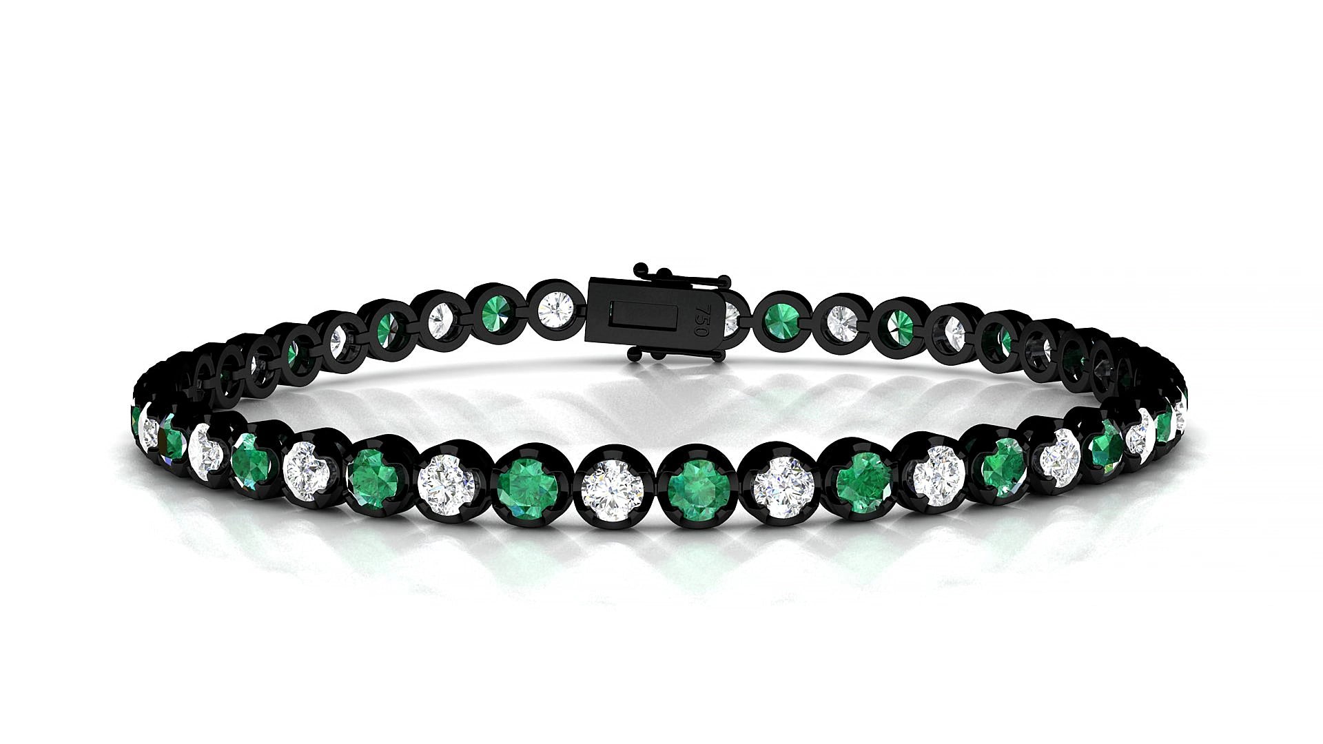Bengal 1-1 | 18k Black Gold 3 mm Round Natural Emerald & Diamond 15 cm Tennis Bracelet