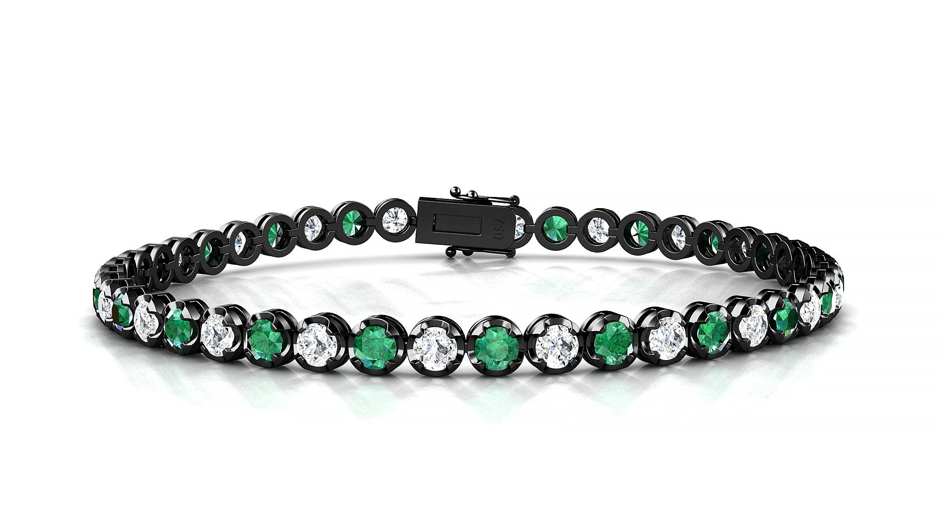 Bengal 1-1 | 18k Black Gold 3 mm Round Natural Emerald & Diamond Tennis Bracelet