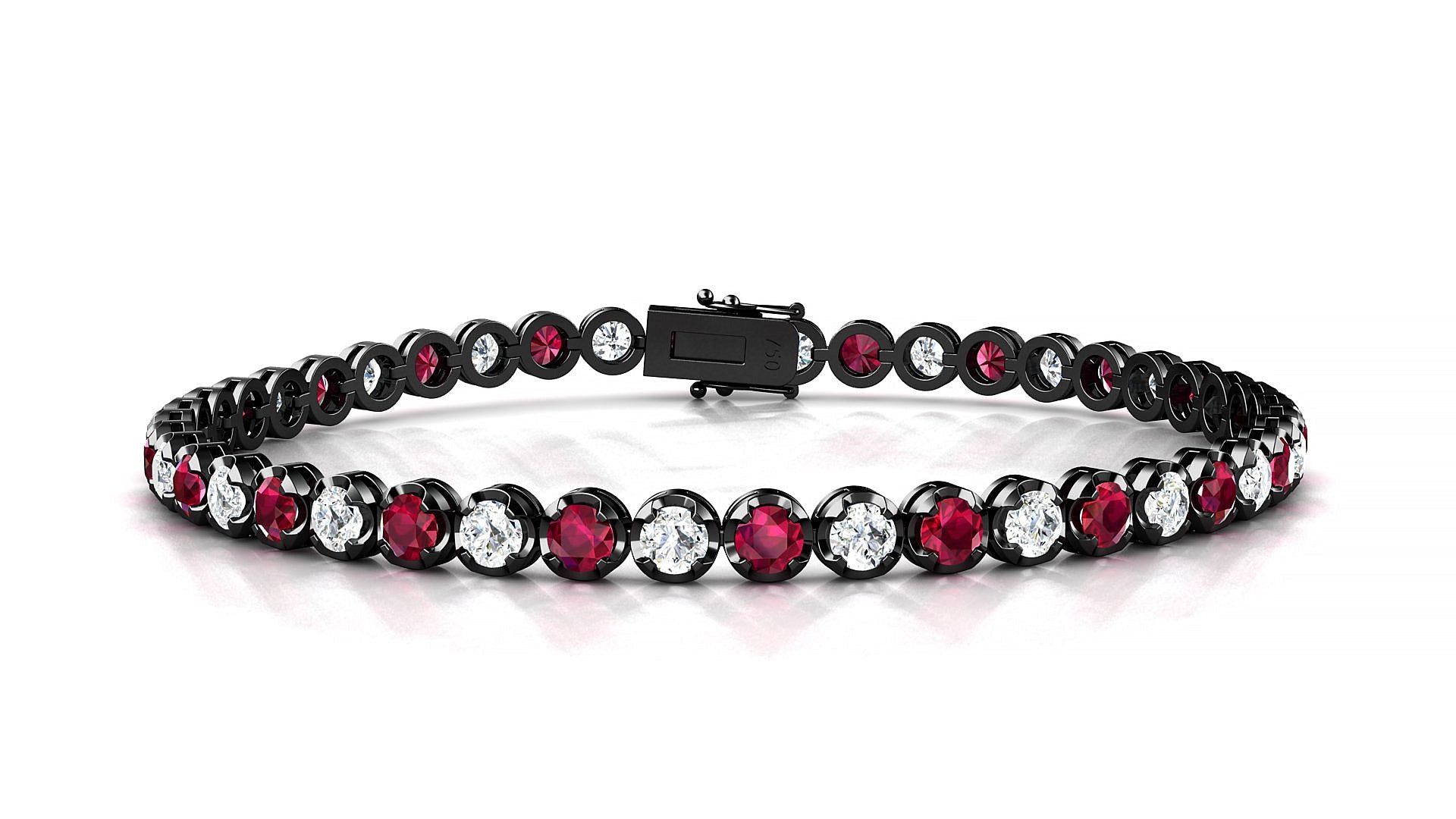 Bengal 1-1 | 18k Black Gold 3 mm Round Natural Ruby & Diamond Tennis Bracelet