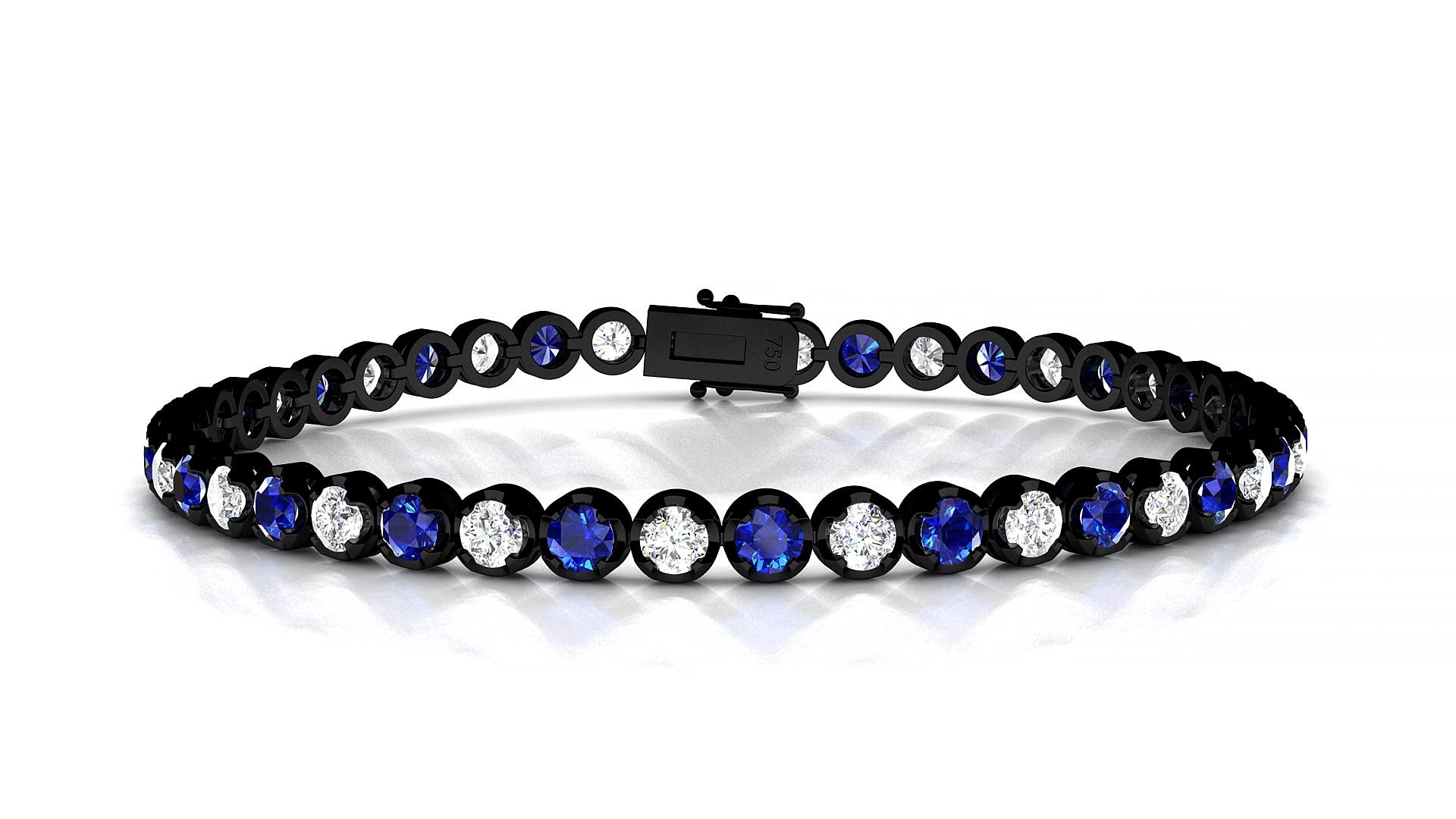 Bengal 1-1 | 18k Black Gold 3 mm Round Natural Sapphire & Diamond 19 cm Tennis Bracelet