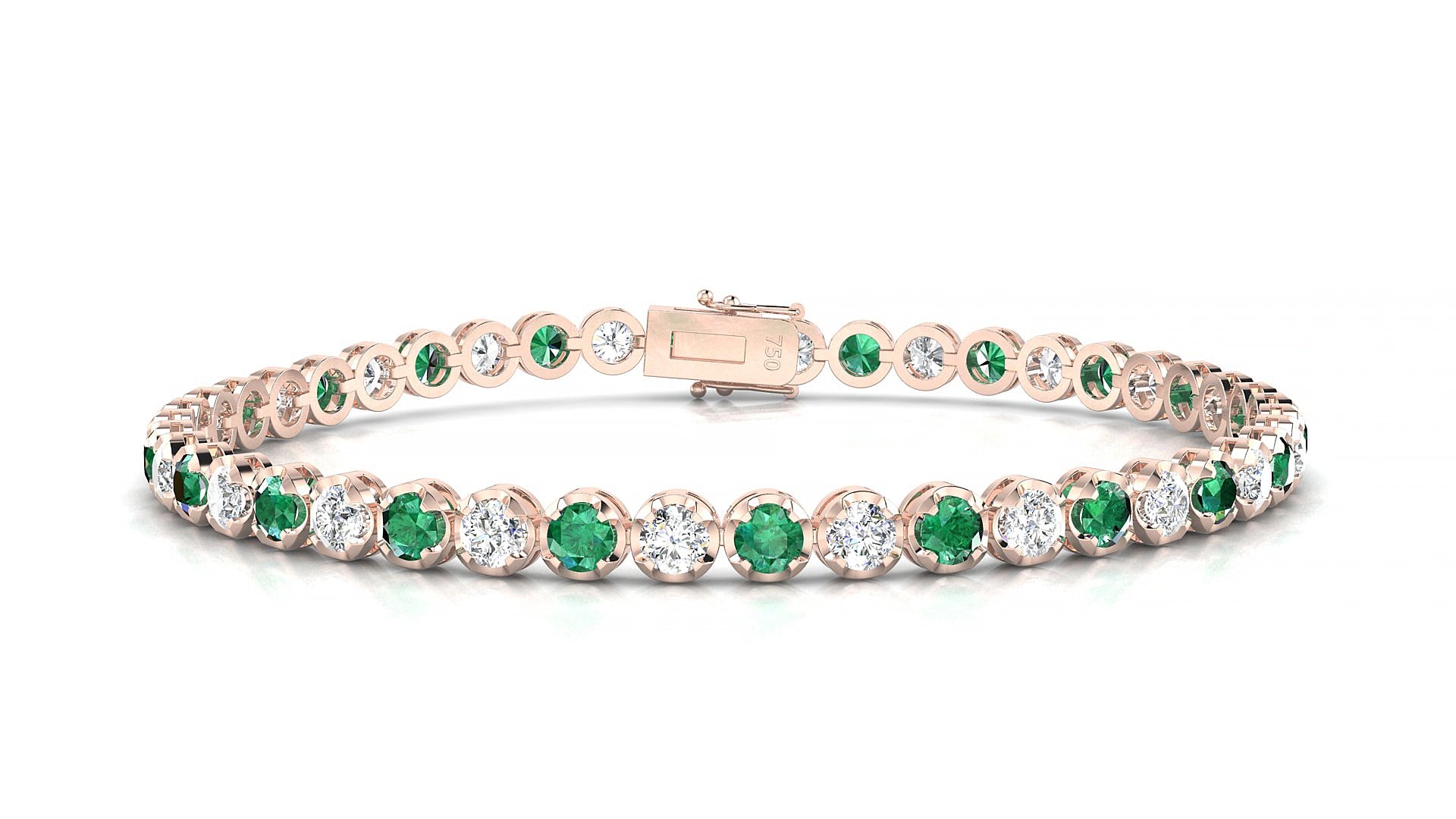 Bengal 1-1 | 18k Rose Gold 3 mm Round Natural Emerald & Diamond 15 cm Tennis Bracelet