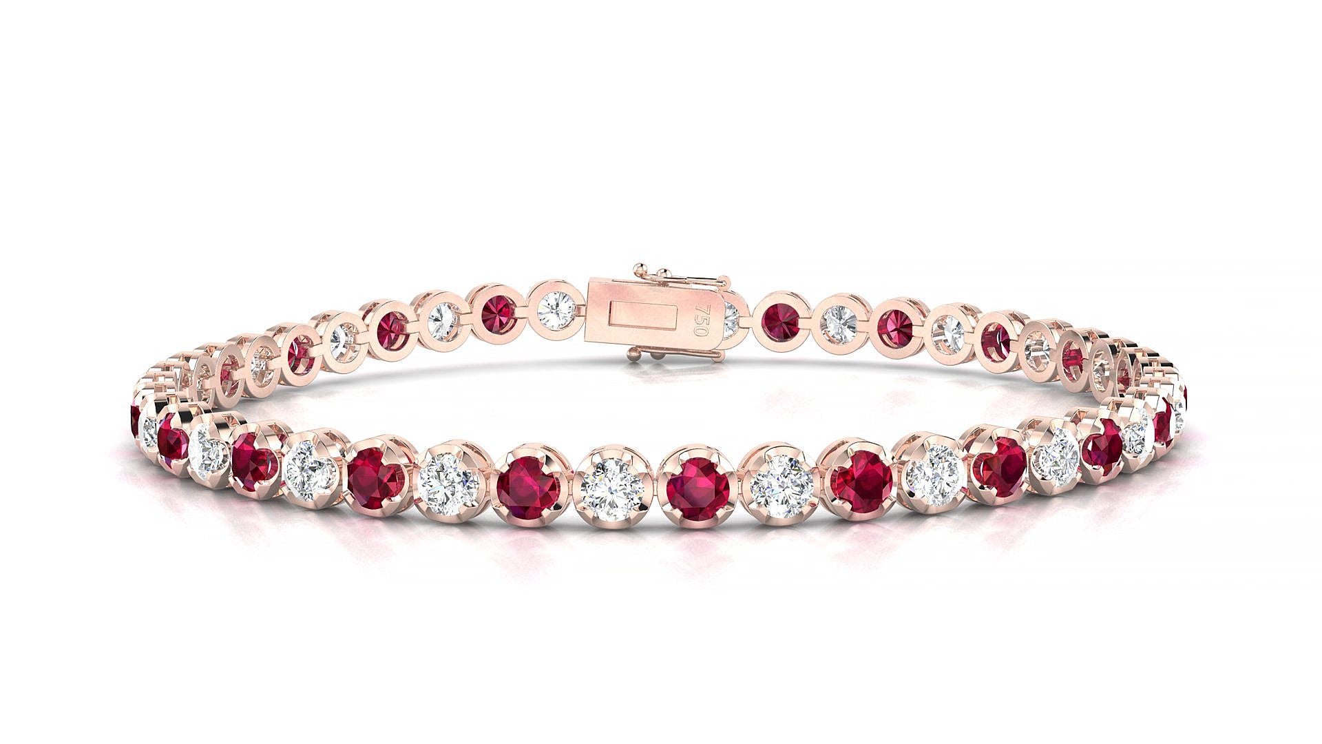 Bengal 1-1 | 18k Rose Gold 3 mm Round Natural Ruby & Diamond 15 cm Tennis Bracelet