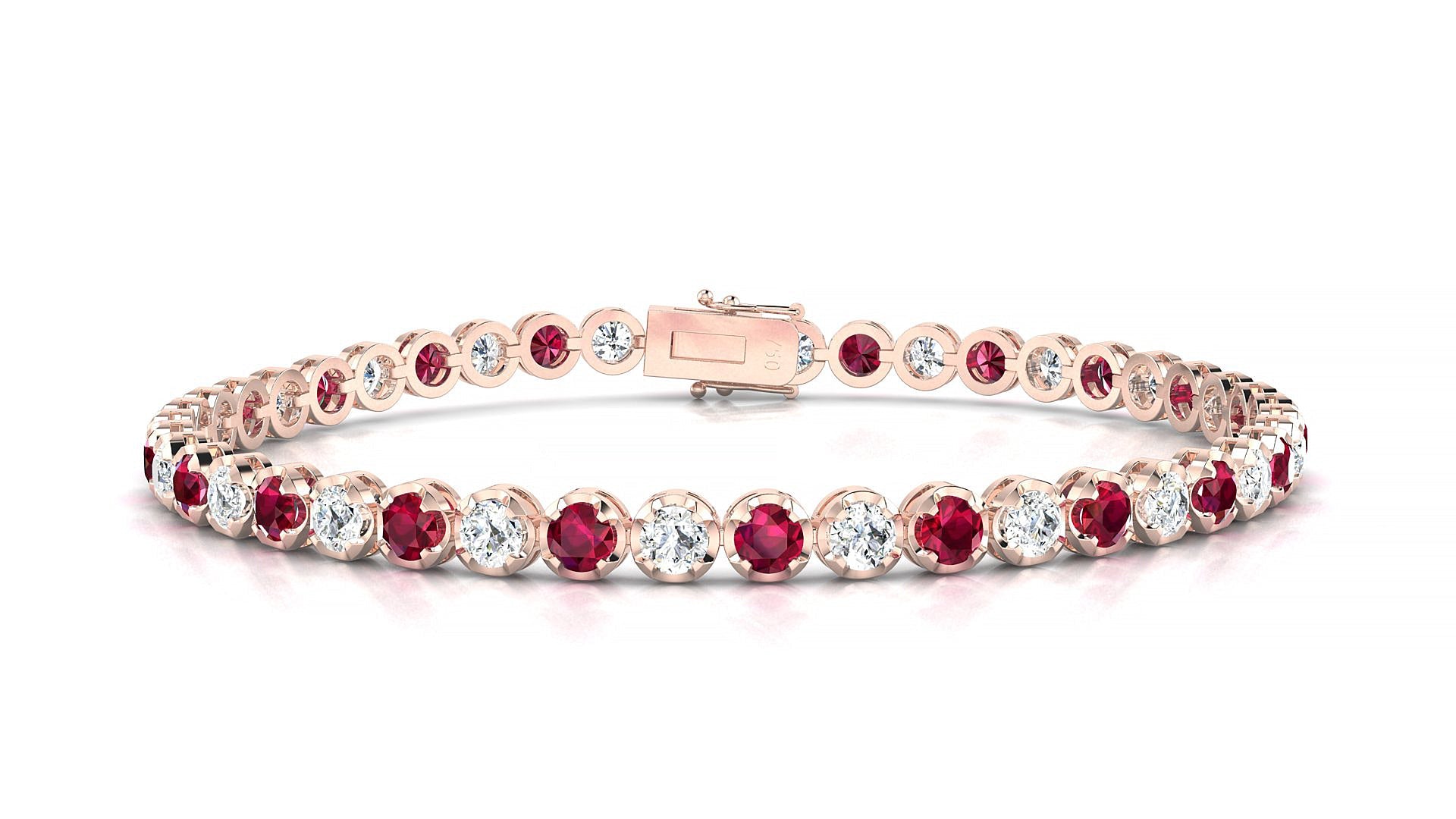 Bengal 1-1 | 18k Rose Gold 3 mm Round Natural Ruby & Diamond Tennis Bracelet