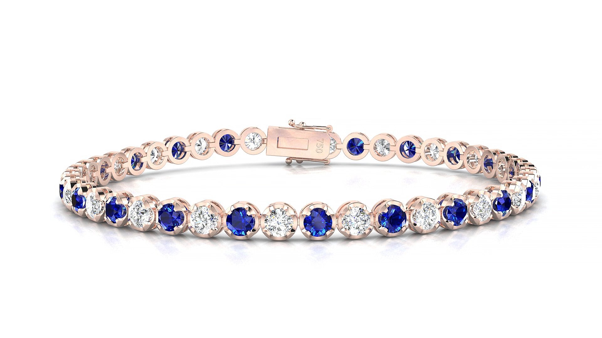 Bengal 1-1 | 18k Rose Gold 3 mm Round Natural Sapphire & Diamond 17 cm Tennis Bracelet