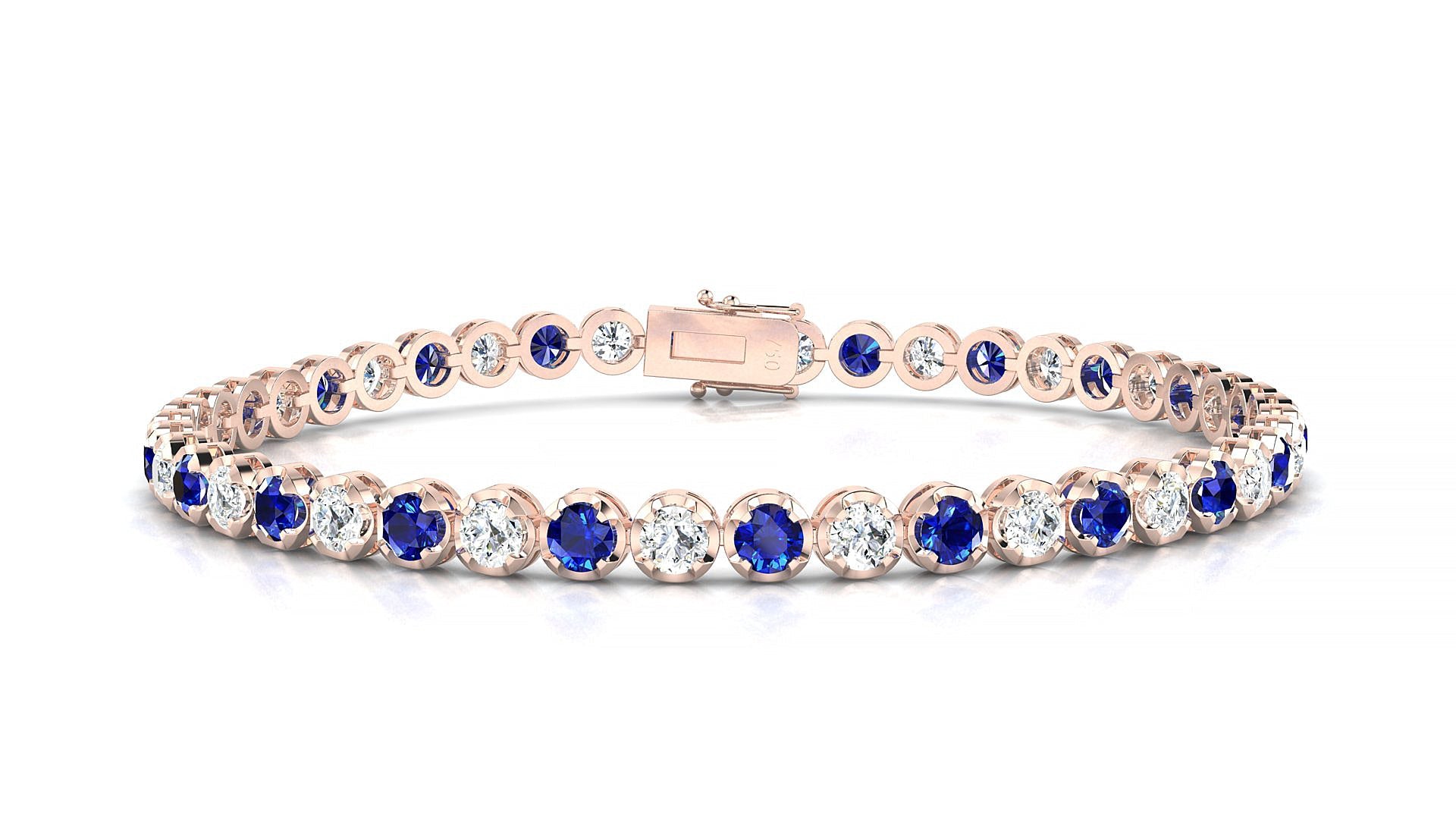 Bengal 1-1 | 18k Rose Gold 3 mm Round Natural Sapphire & Diamond Tennis Bracelet