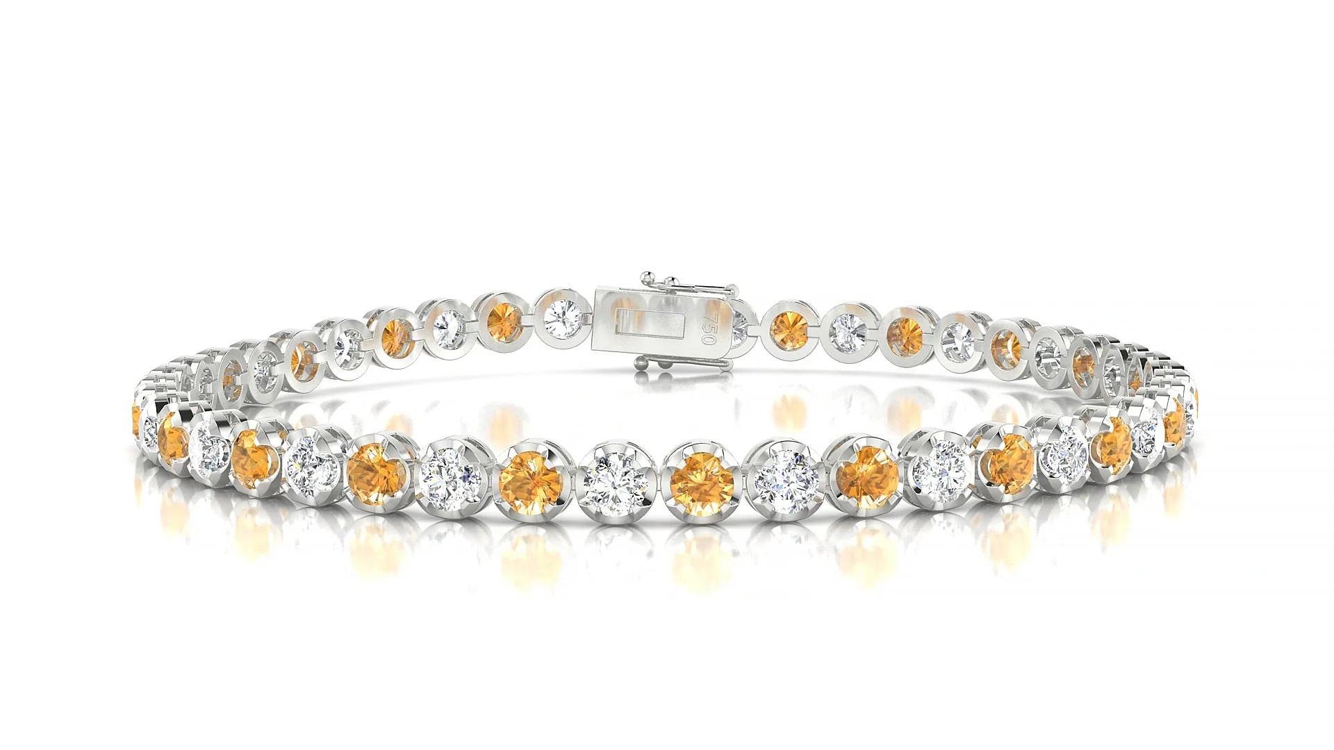 Bengal 1-1 | 18k White Gold 3 mm Round Natural Citrine & Diamond Tennis Bracelet
