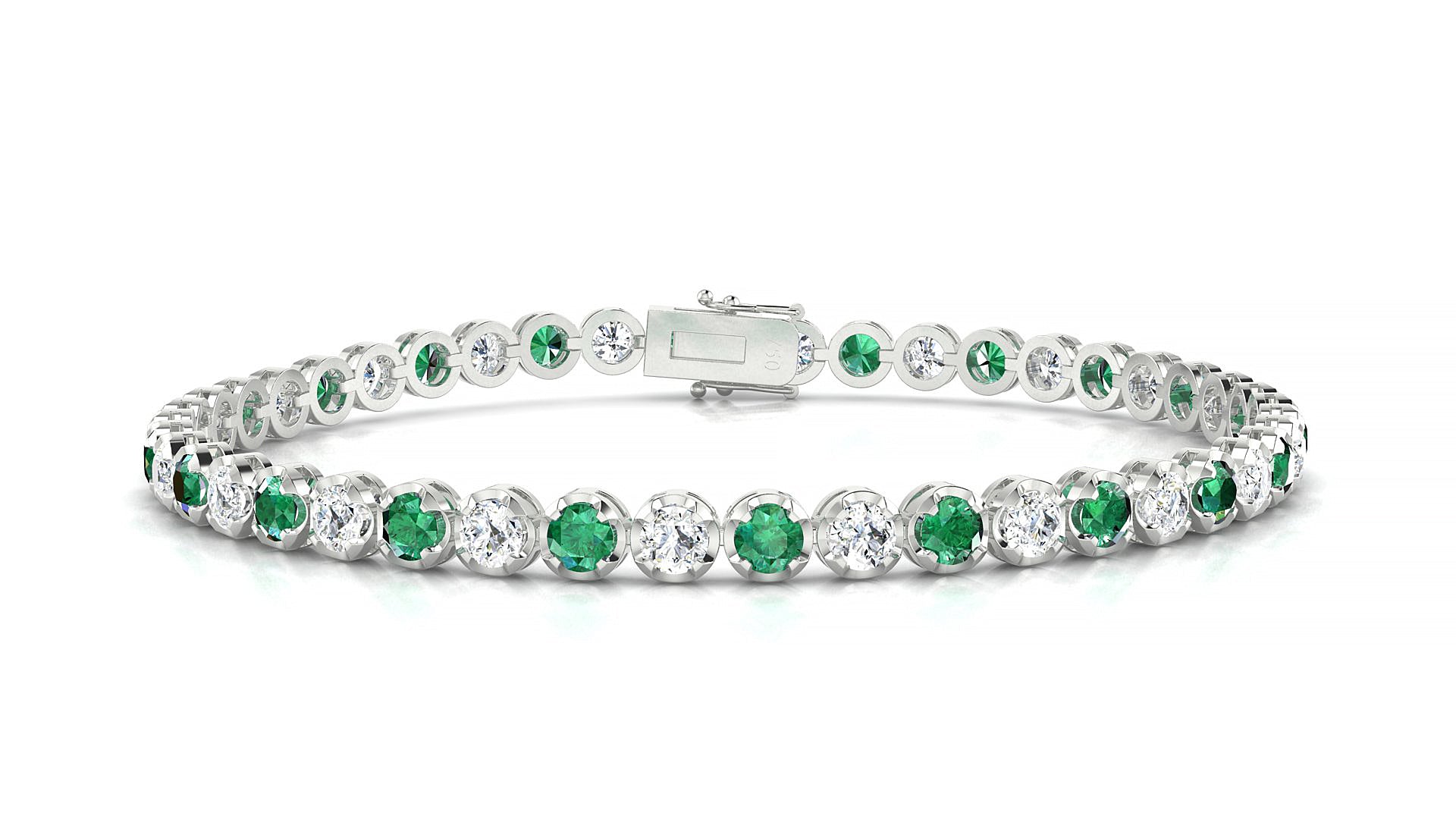 Bengal 1-1 | 18k White Gold 3 mm Round Natural Emerald & Diamond Tennis Bracelet
