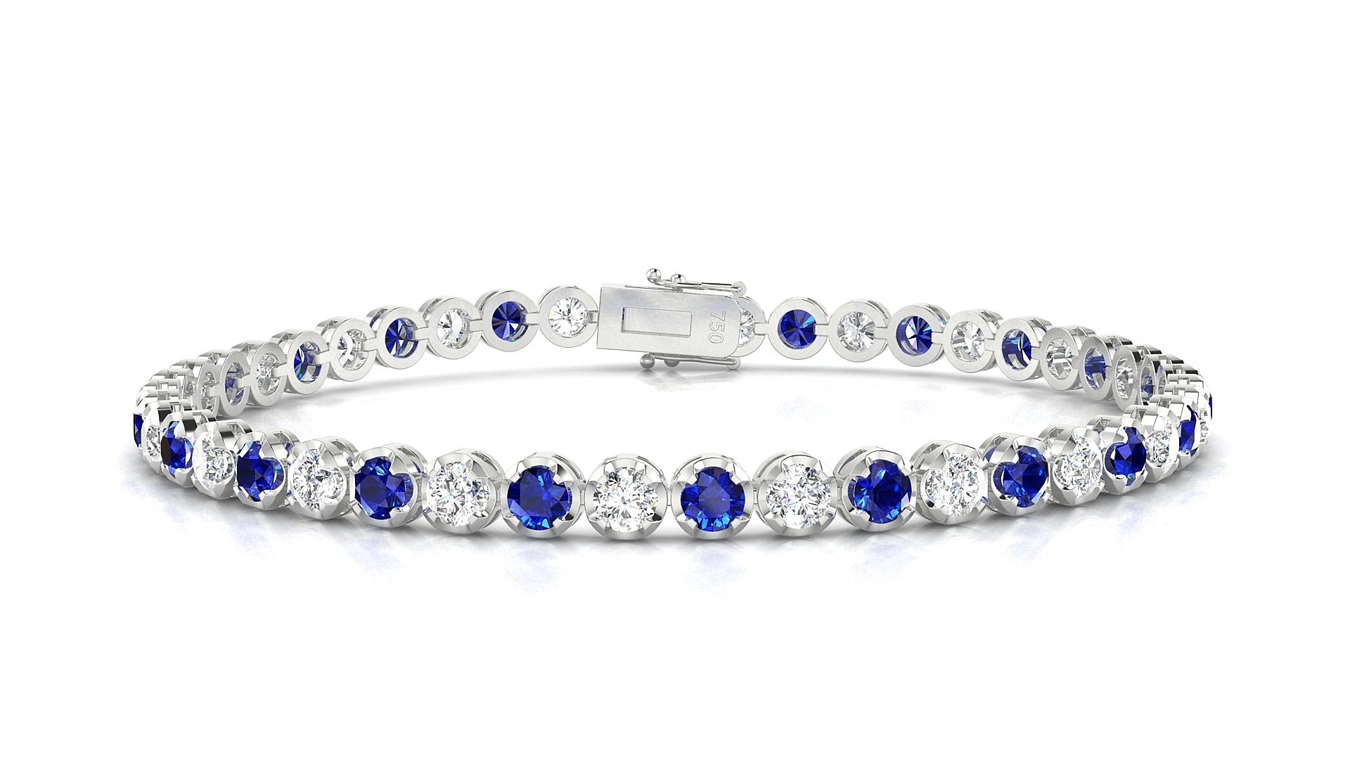 Bengal 1-1 | 18k White Gold 3 mm Round Natural Sapphire & Diamond 16 cm Tennis Bracelet
