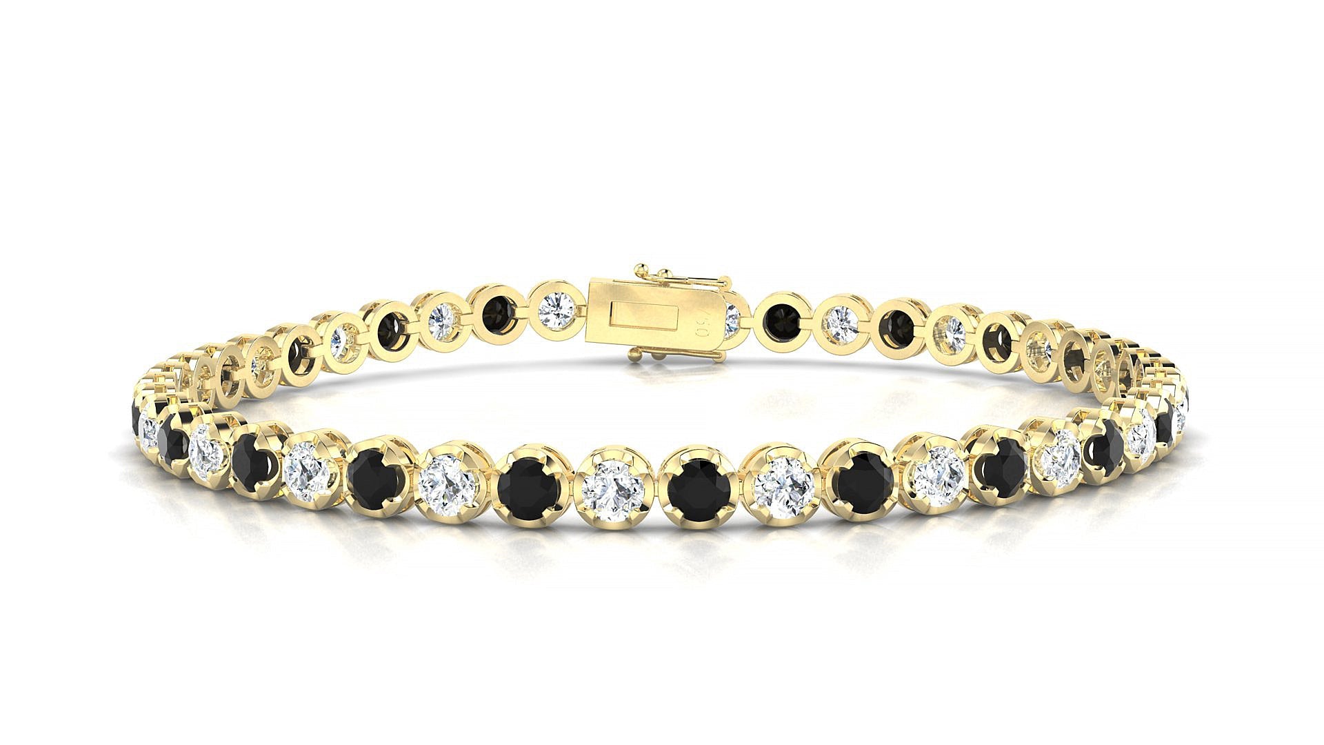 Bengal 1-1 | 18k Yellow Gold 3 mm Round Natural Black Diamond & Diamond Tennis Bracelet