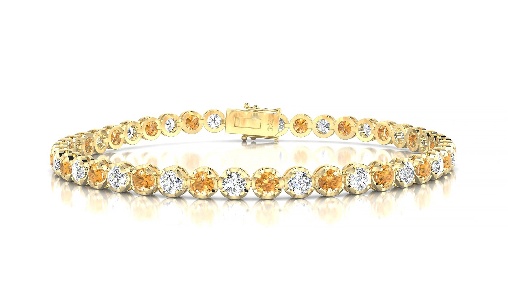 Bengal 1-1 | 18k Yellow Gold 3 mm Round Natural Citrine & Diamond 17 cm Tennis Bracelet