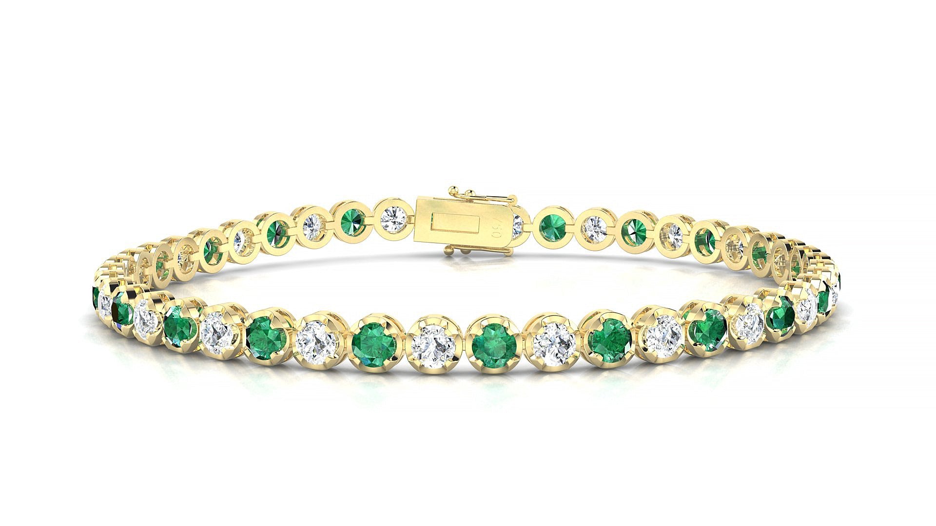 Bengal 1-1 | 18k Yellow Gold 3 mm Round Natural Emerald & Diamond Tennis Bracelet