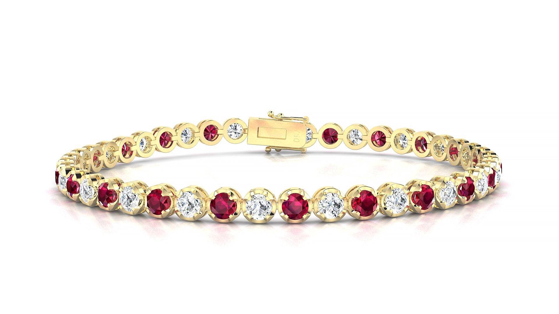 Bengal 1-1 | 18k Yellow Gold 3 mm Round Natural Ruby & Diamond Tennis Bracelet