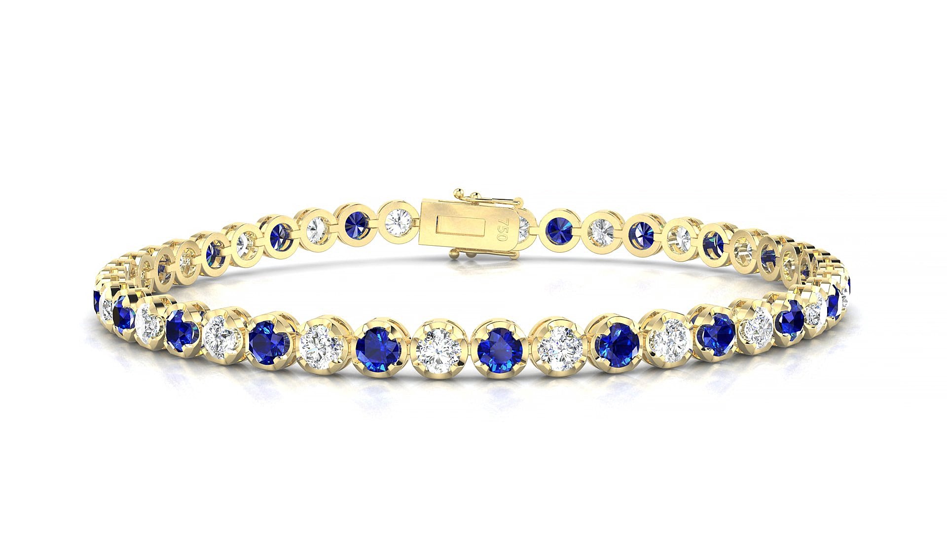 Bengal 1-1 | 18k Yellow Gold 3 mm Round Natural Sapphire & Diamond 15 cm Tennis Bracelet